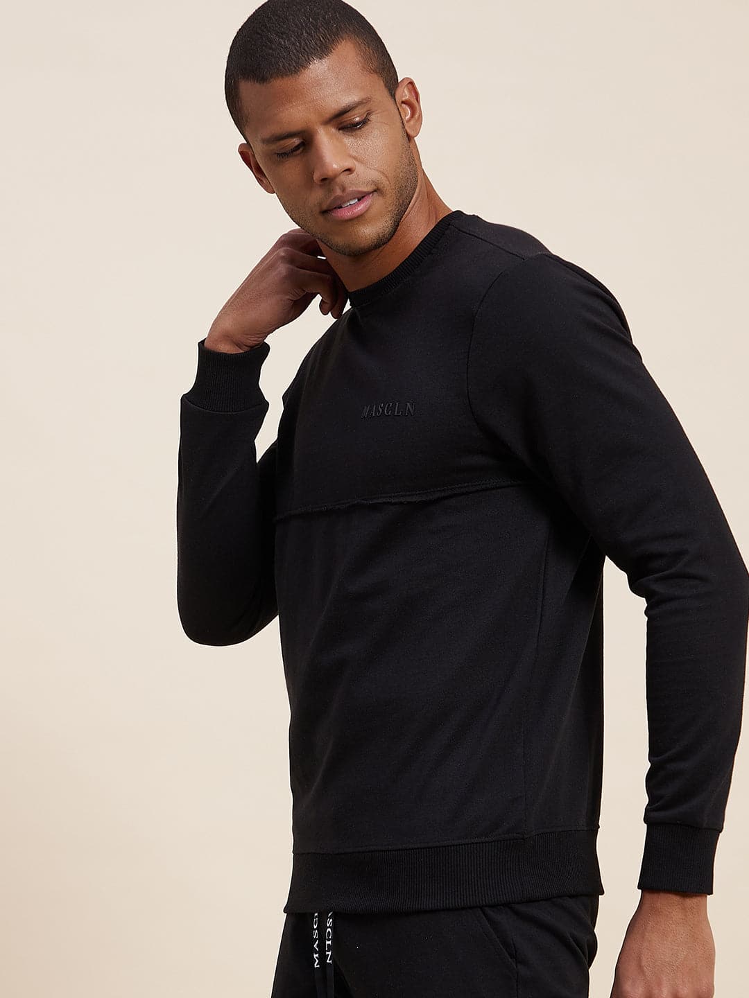 Men's Black MASCLN Puff Print Sweatshirt - LYUSH-MASCLN