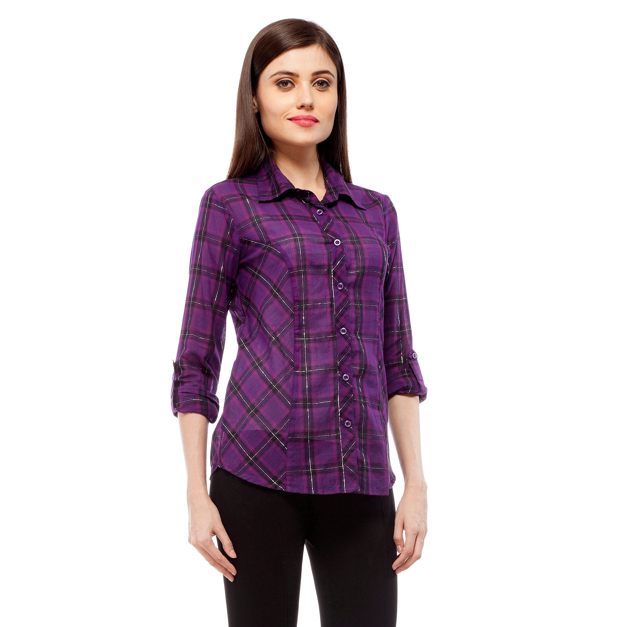 Women's Purple Check Shirt - StyleStone