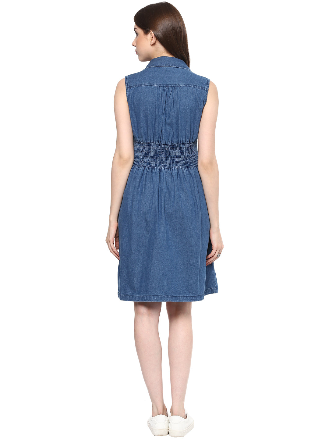 Women's  Denim Fit and Flare Zip Dress - StyleStone