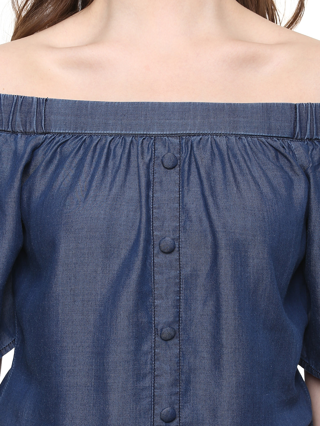 Women's  Blue Tencel Denim Off Shoulder - StyleStone