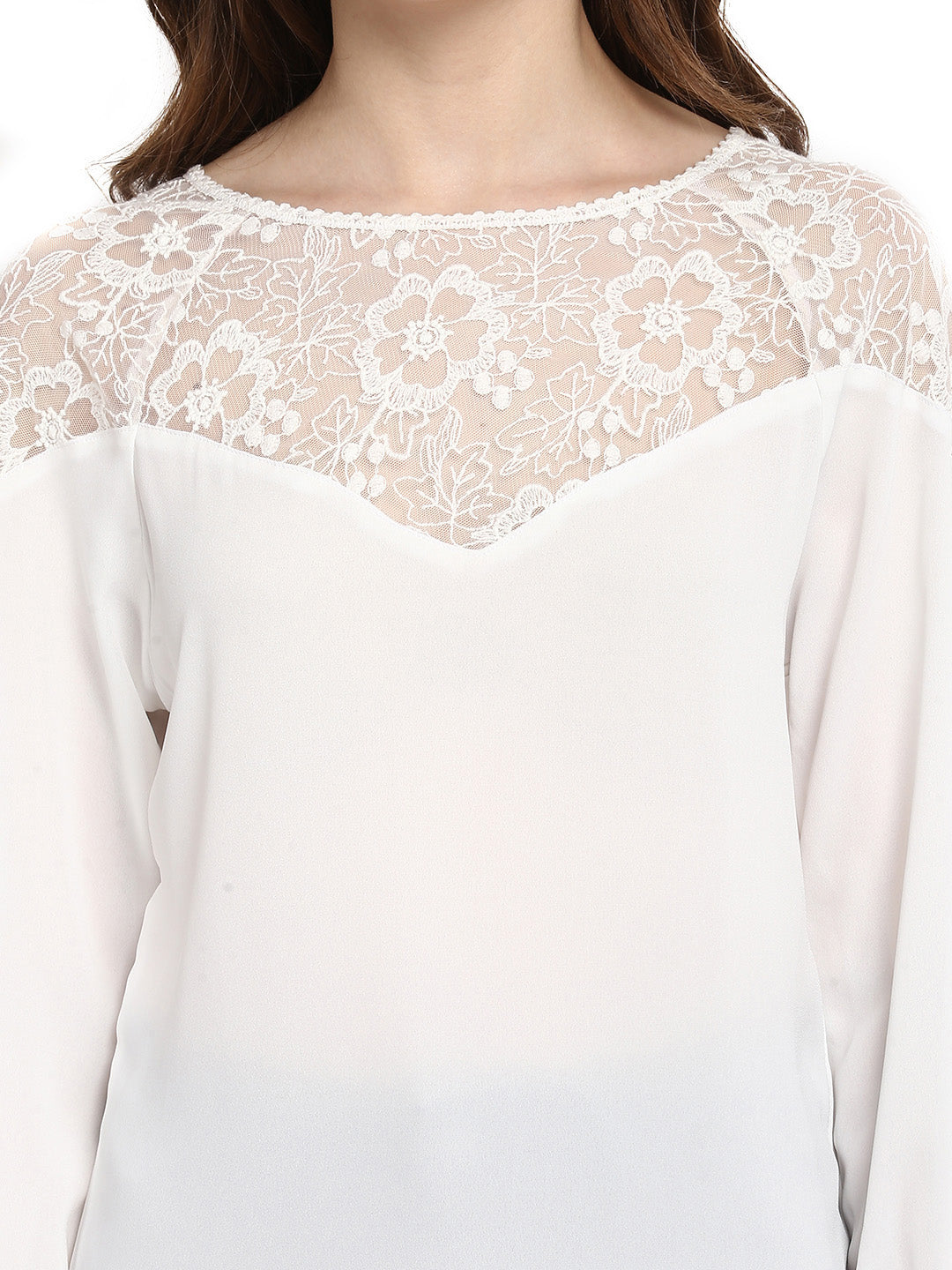 Women's  White Lace Neck Top - StyleStone