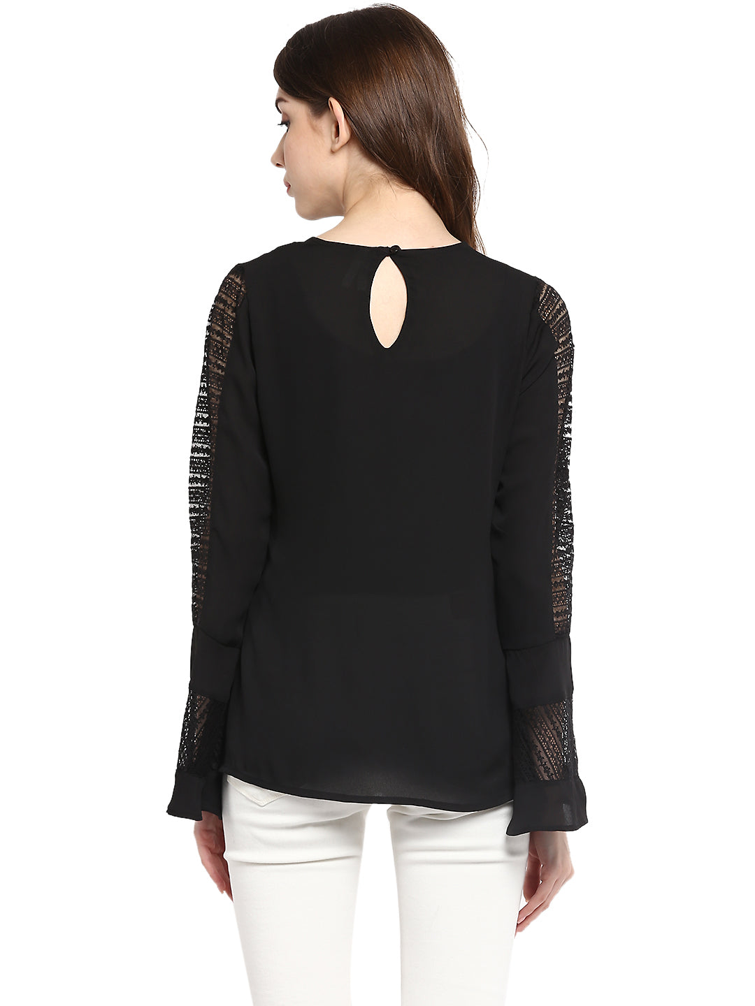 Women's  Black Lace Bell SleeveTop - StyleStone