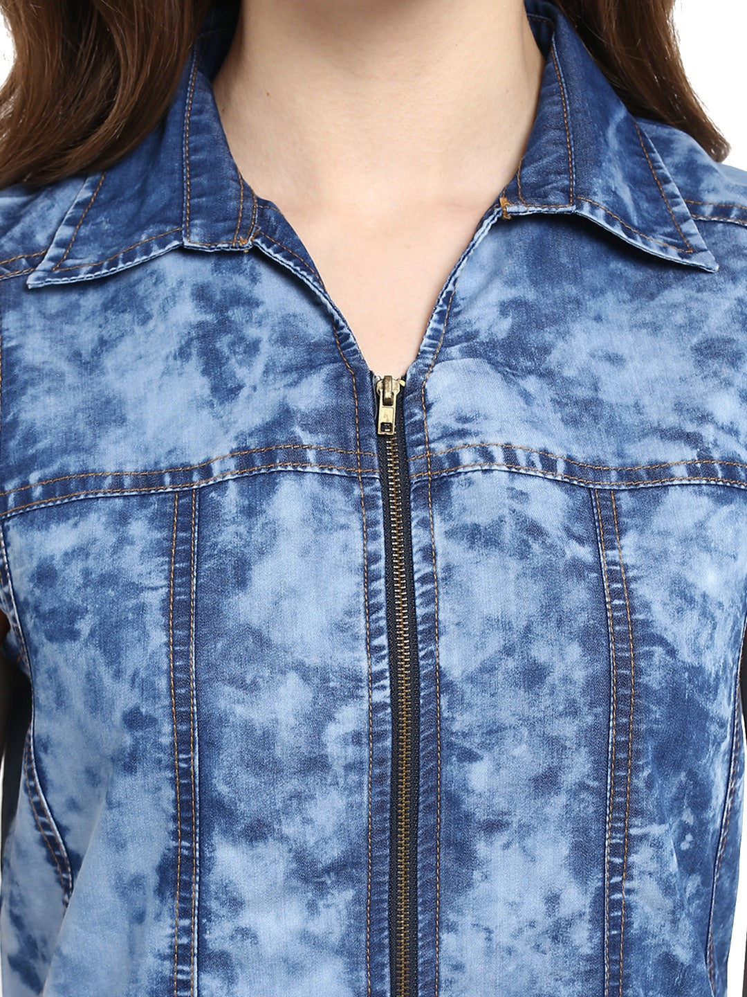 Women's  Cloud Wash Blue Zip Dress with Seam - StyleStone