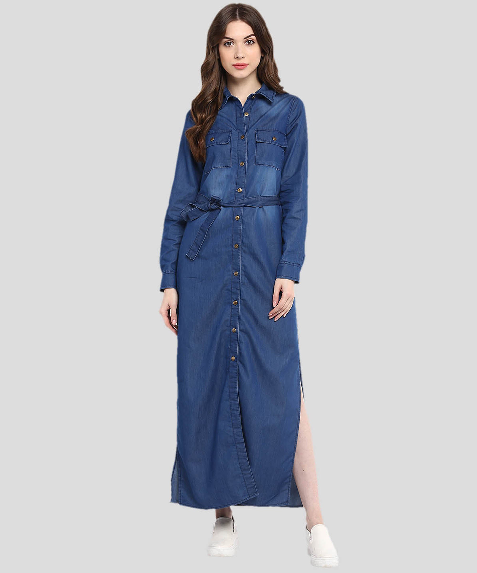 Women's  Navy Blue Long Maxi Dress - StyleStone