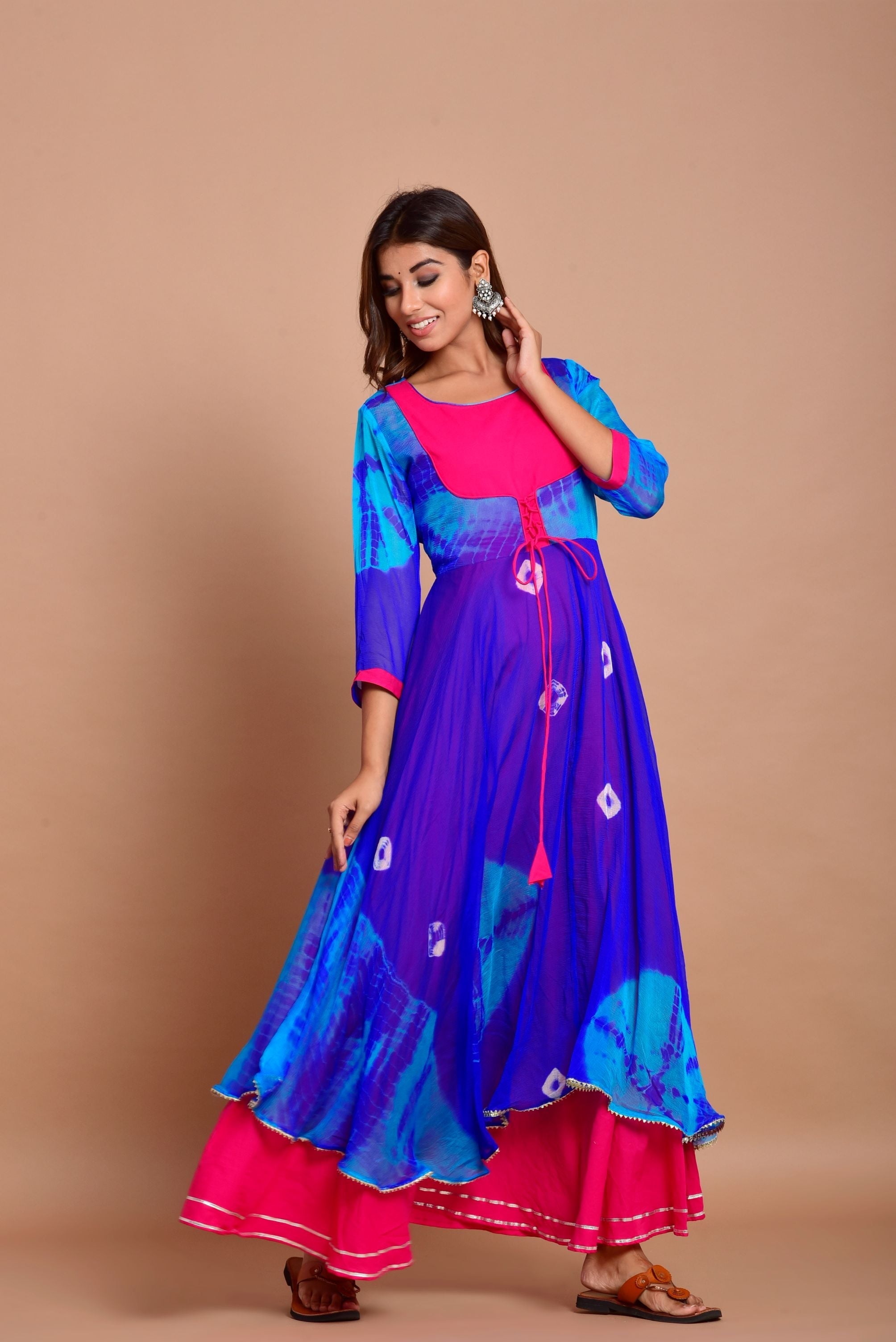 Women's Tye-Dye Layered Anarkali Dress (1Pc) - Saras The Label