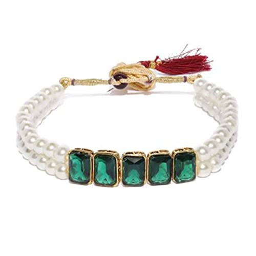 Women's Gold Plated Green Crystal Stone Pearl Studded Choker Necklace Set - i jewels