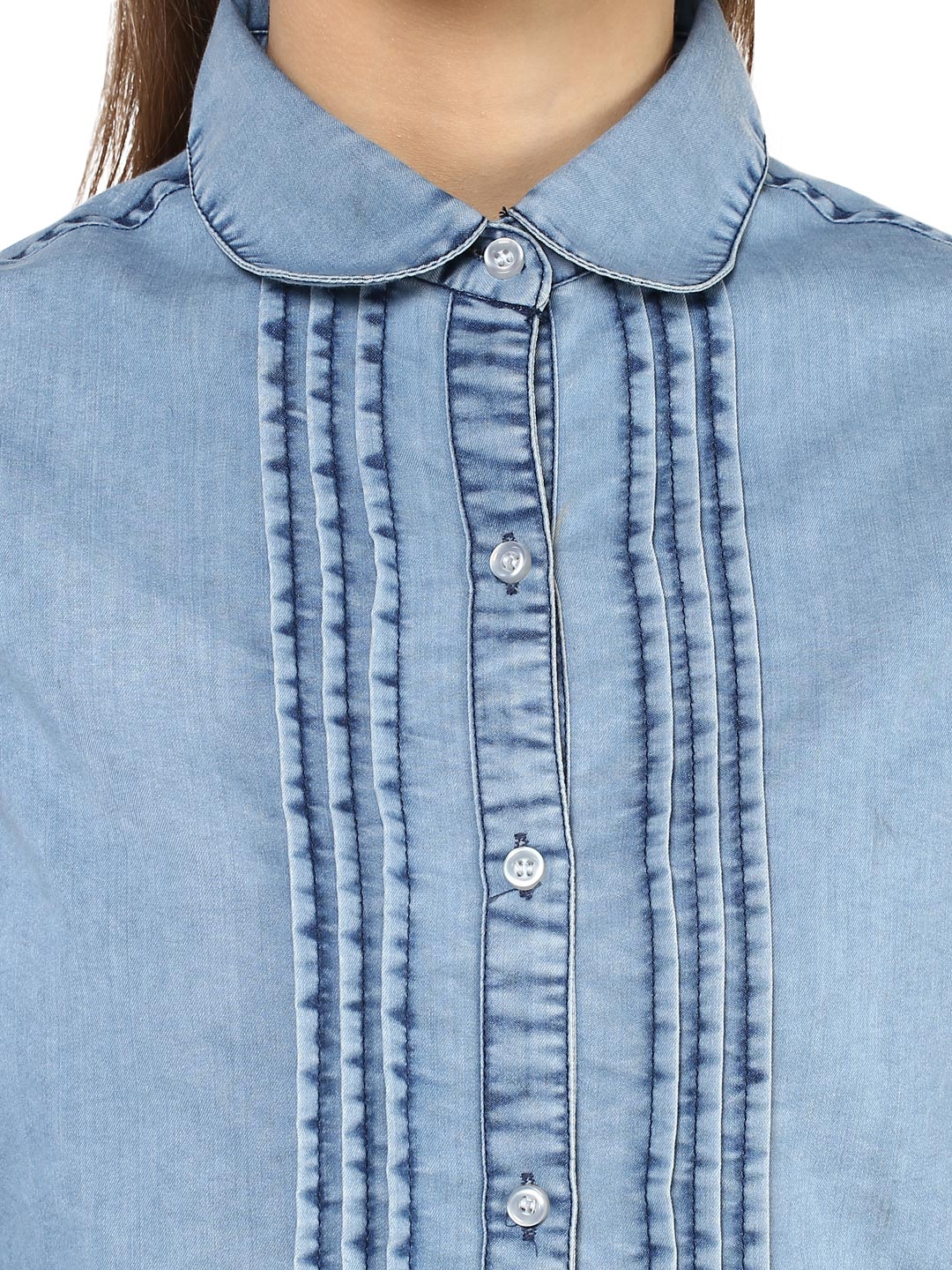 Women's  Denim Pintuck Shirt - StyleStone