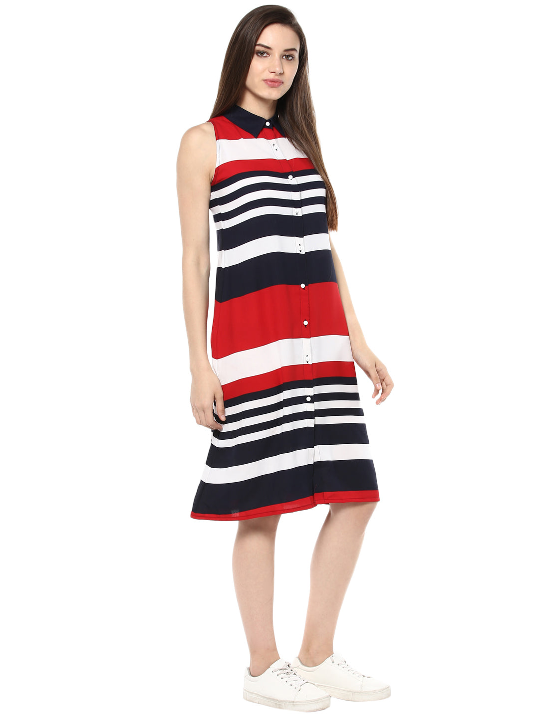 Women's Red and Navy Blue Stripe Dress - StyleStone