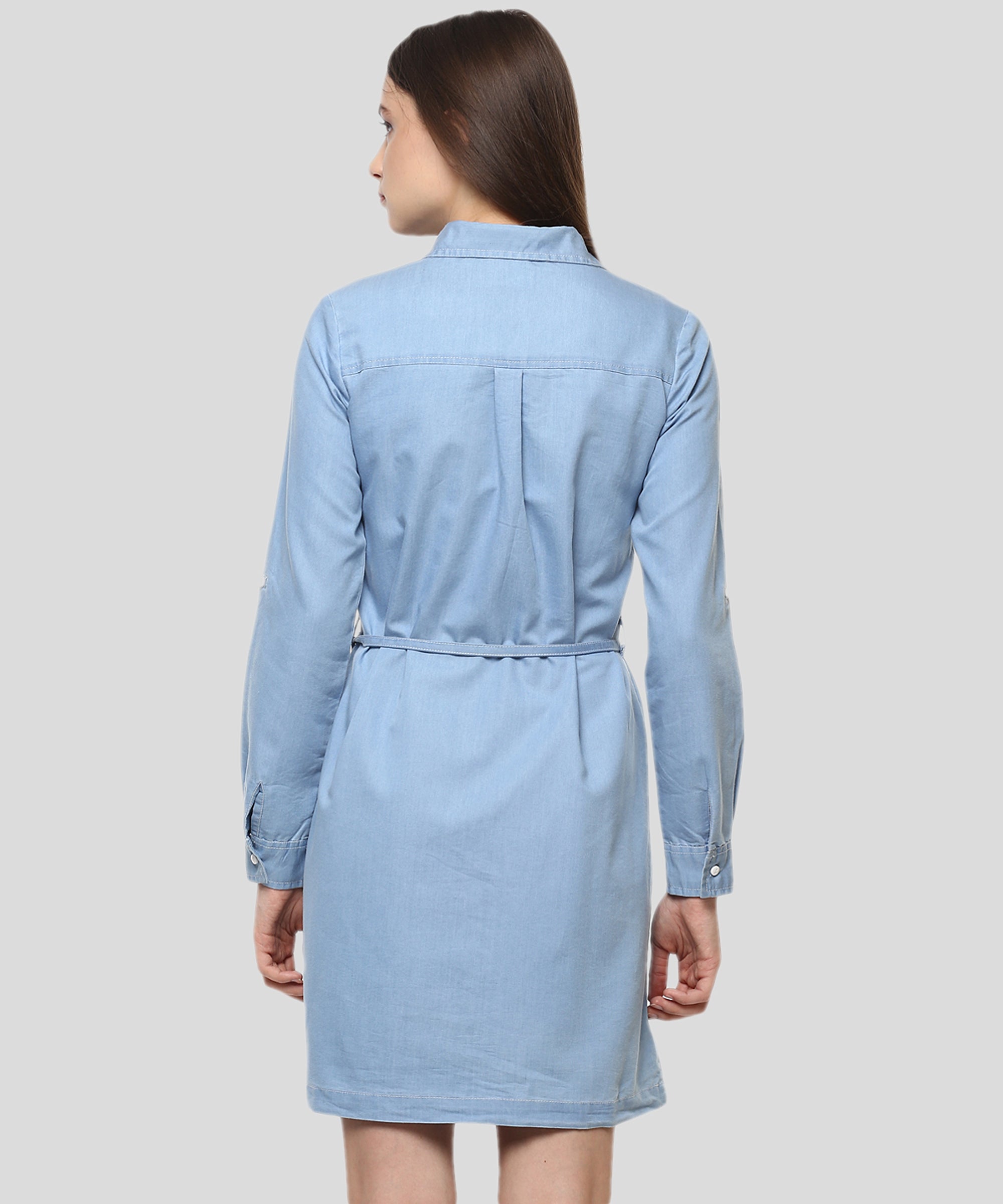 Women's Denim Stylish Triangular Pocket Style Dress - StyleStone