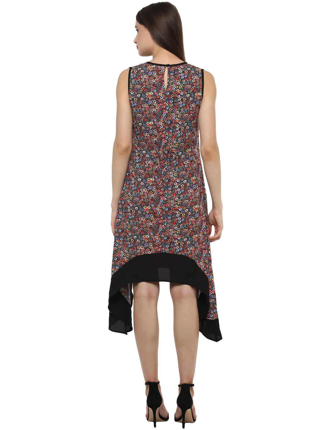 Women's Umberella Cut Asymmetric Floral Dress - StyleStone