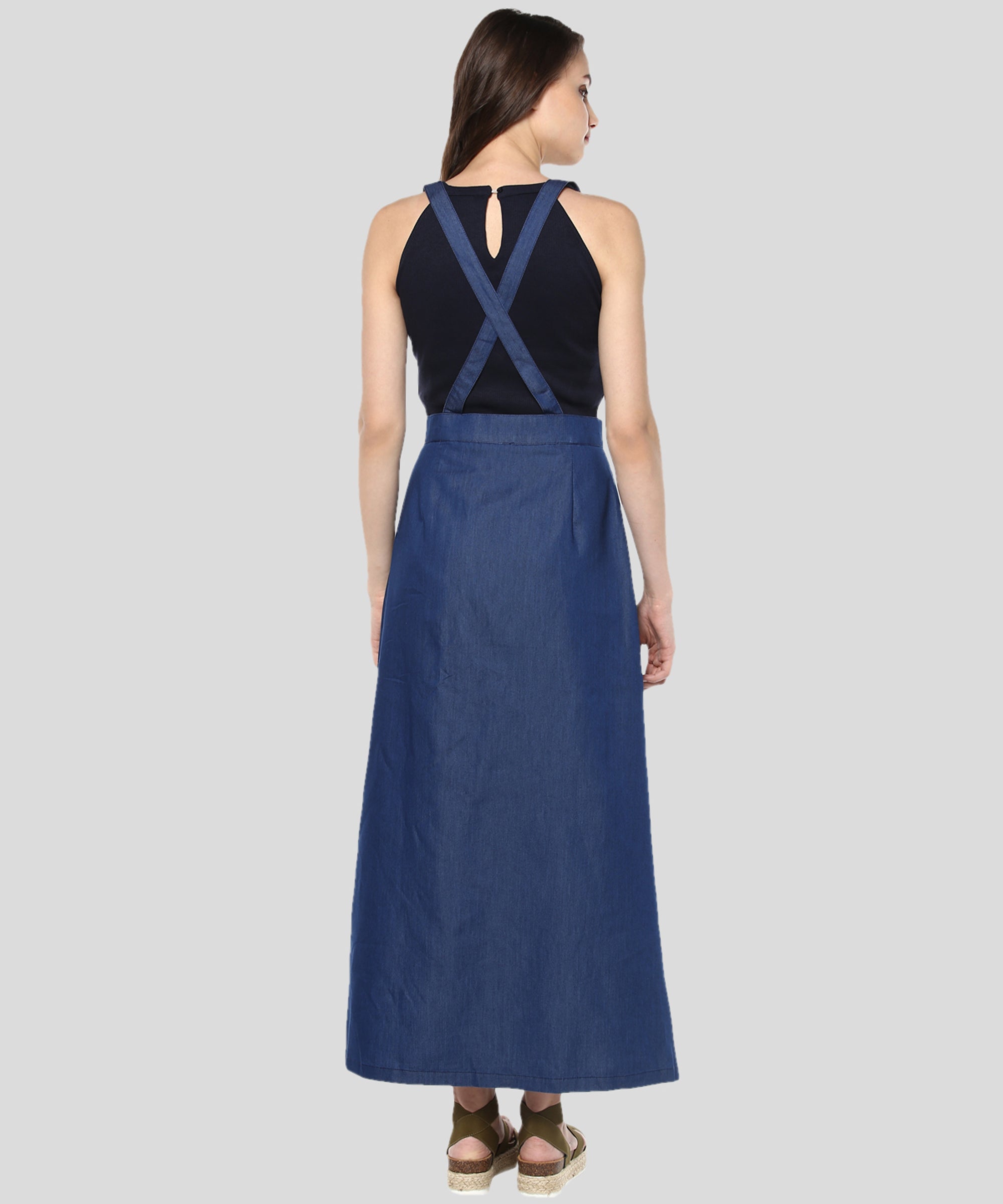 Women's Denim Pinafore Skirt Dress - StyleStone