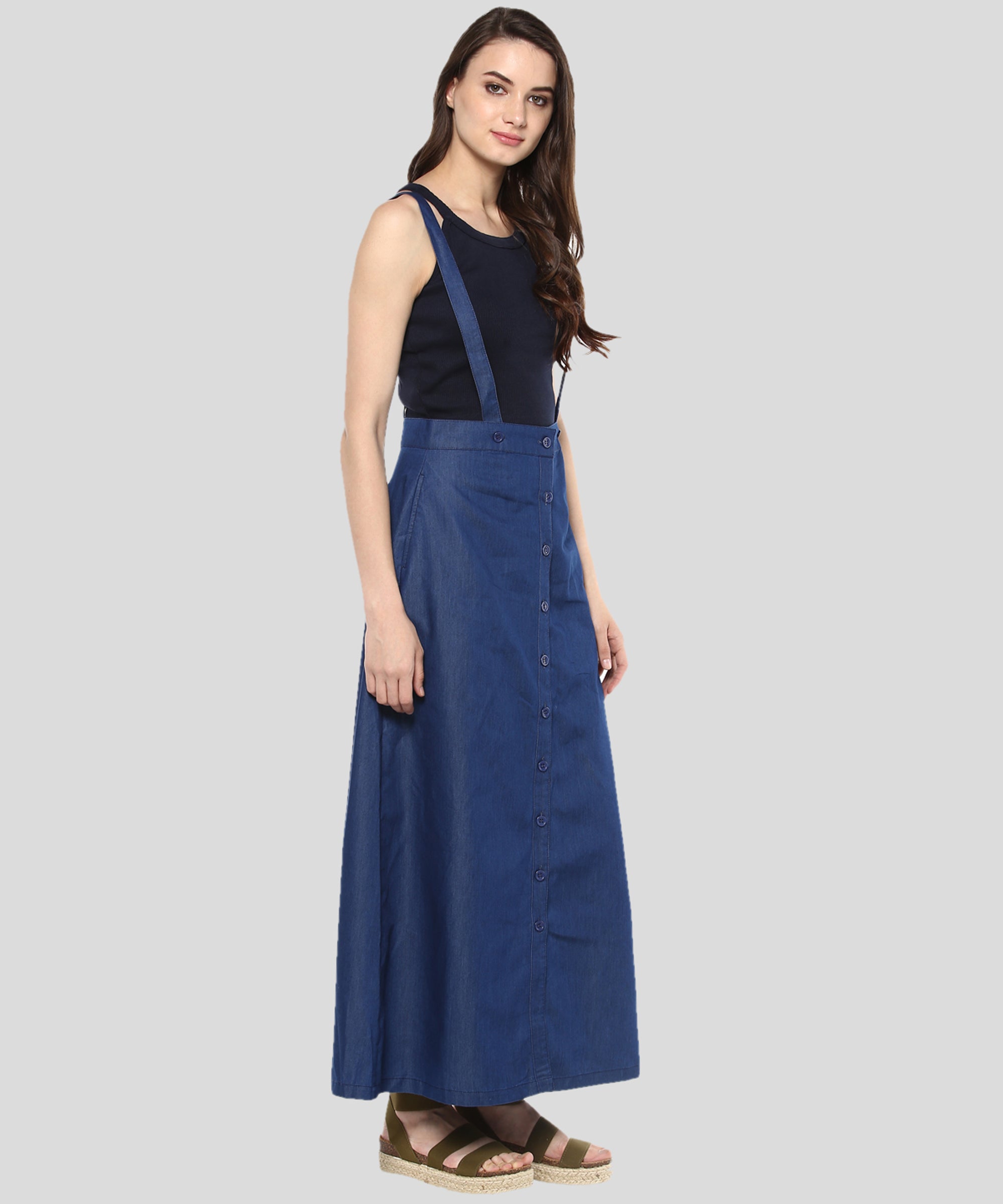 Women's Denim Pinafore Skirt Dress - StyleStone