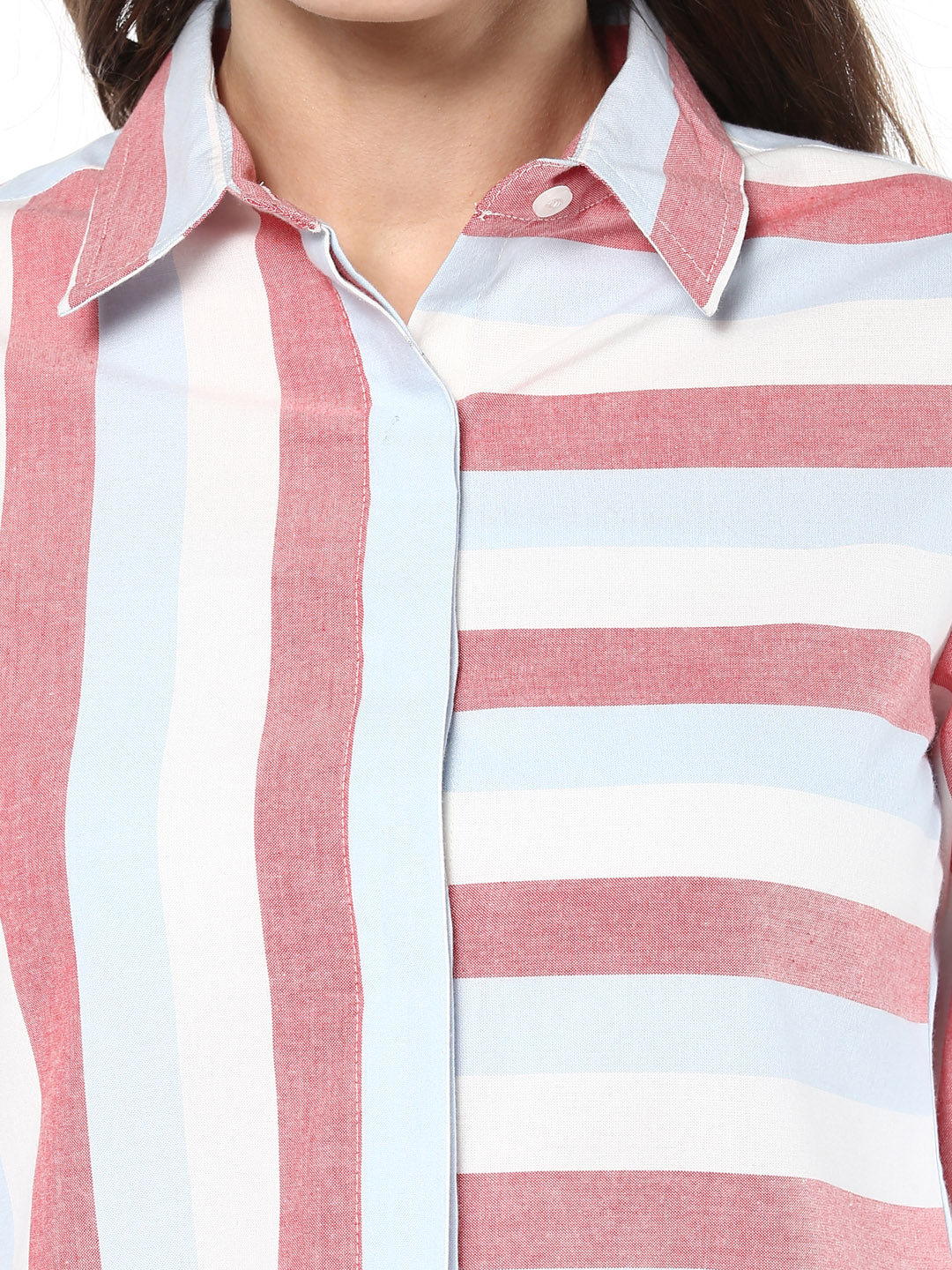 Women's Cotton Horizontal and Vertical Striped Shirt - StyleStone