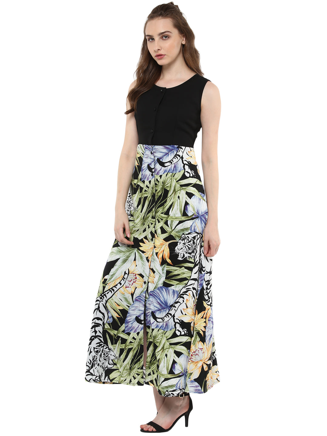 Women's Long Maxi Dress with Tropical Print - StyleStone