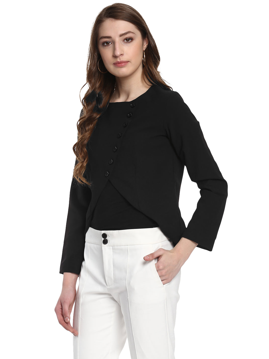 Women's  Black Polyester Blazer - StyleStone