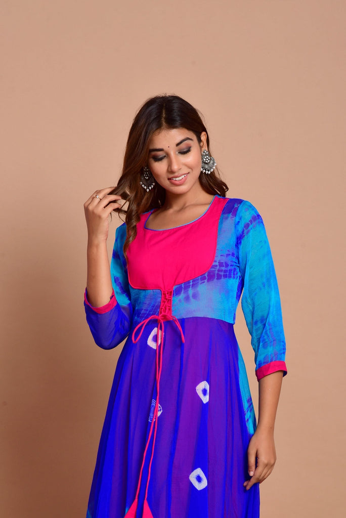 Women's Tye-Dye Layered Anarkali Dress (1Pc)