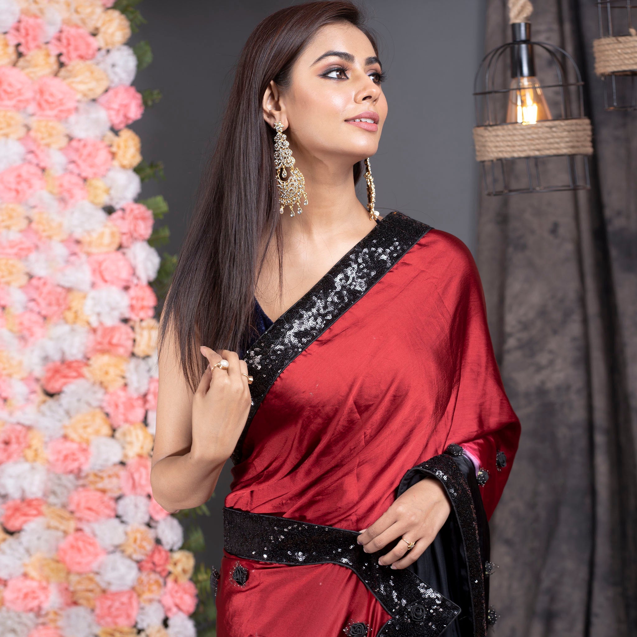 Buy online Red Georgette Saree With Black Border from ethnic wear for Women  by Styloce for ₹998 at 0% off | 2024 Limeroad.com
