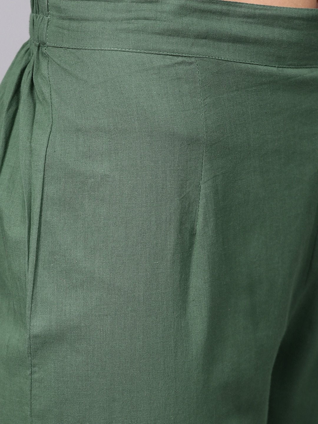 Women's  Green & White Solid Kurta with Trousers & Dupatta - AKS