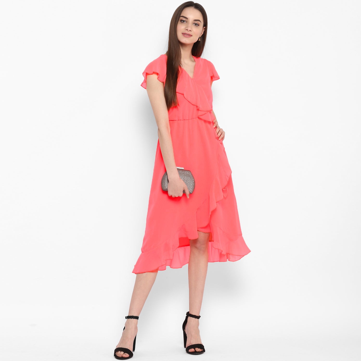 Women's Pink Cascade Ruffled Dress - StyleStone