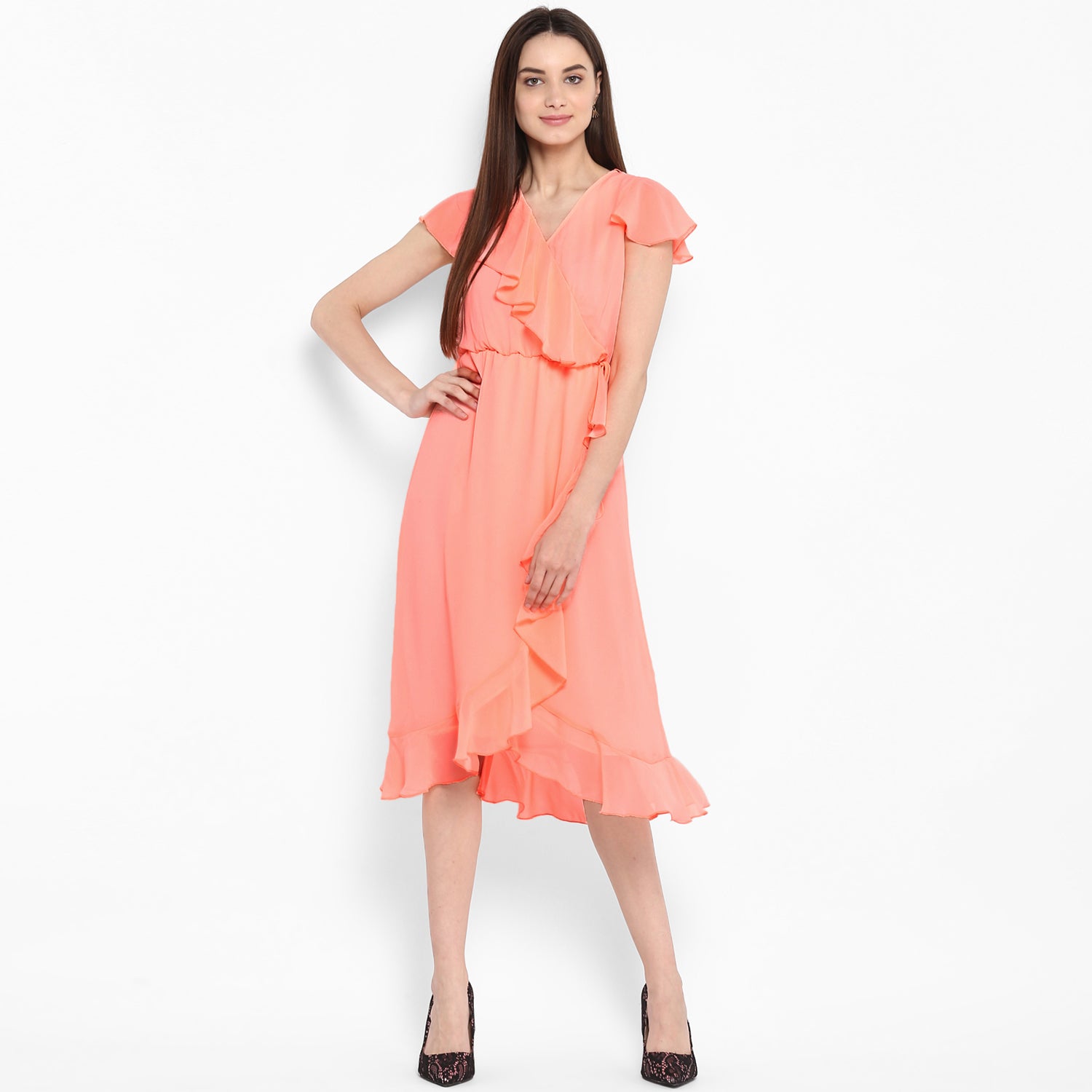 Women's Neon Pink Cascade Ruffled Dress - StyleStone