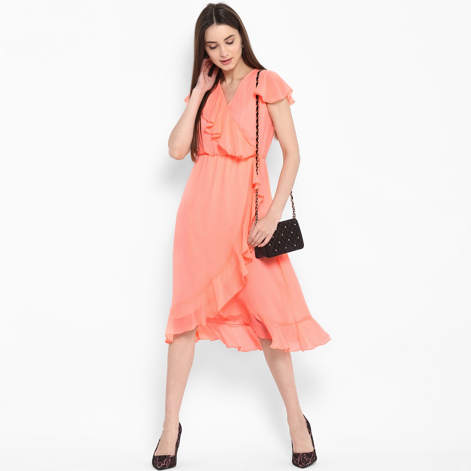 Women's Neon Pink Cascade Ruffled Dress - StyleStone