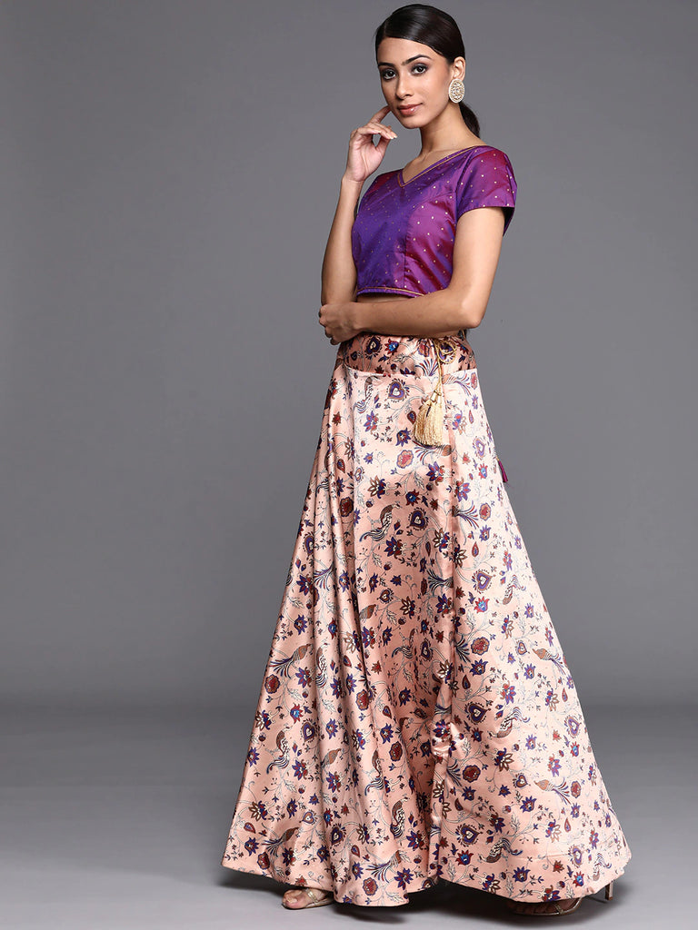 Women's Digital Print Shiney Satin Semistitched Lehenga Choli With Unstitched Blouse And Thred Work Dupatta