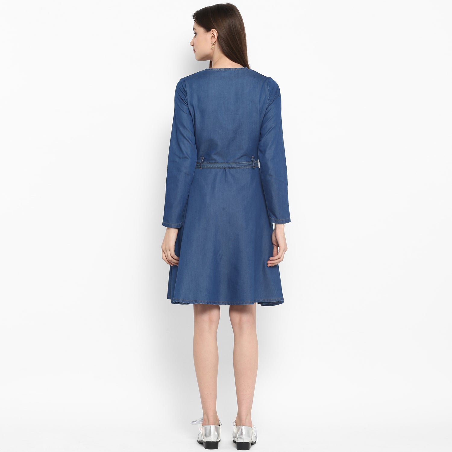 Women's Denim Dress with Shoulder Placket detail - StyleStone