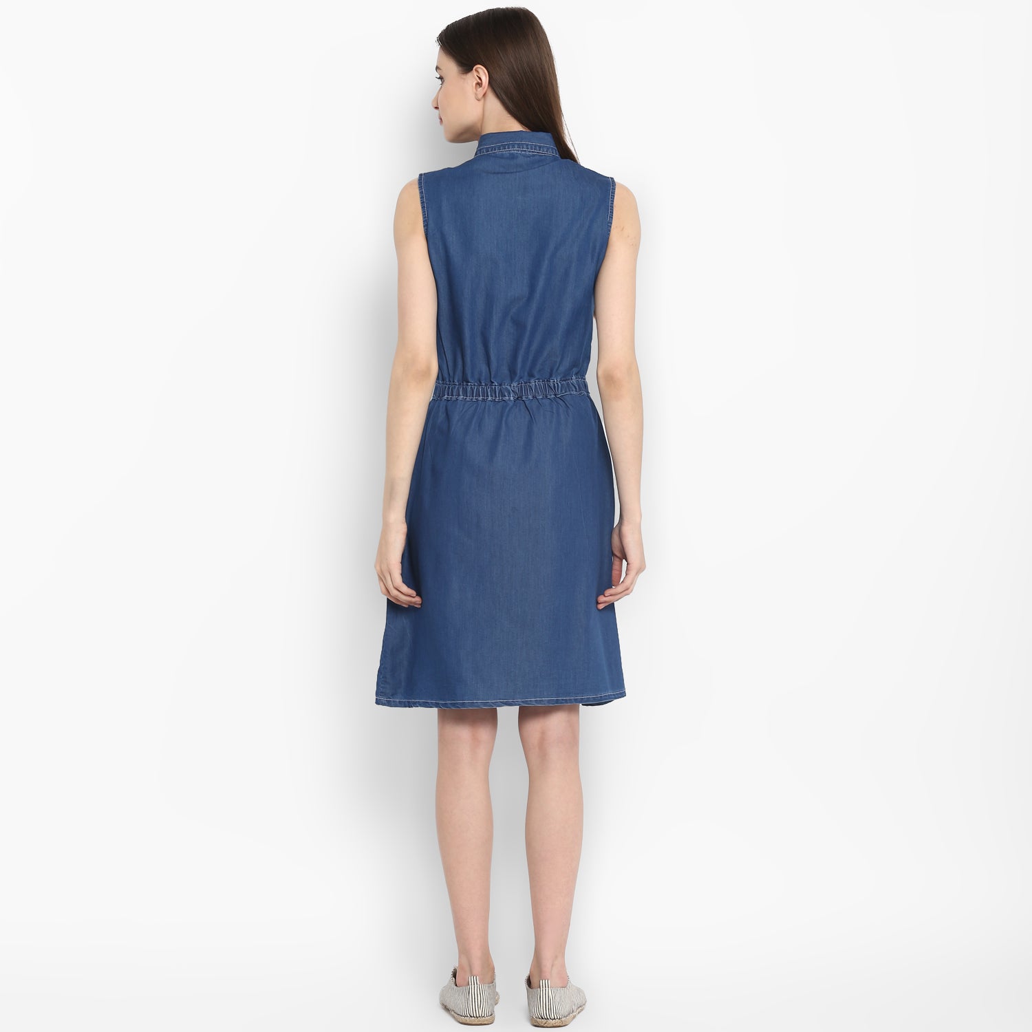 Women's Denim Dress with front Button details - StyleStone