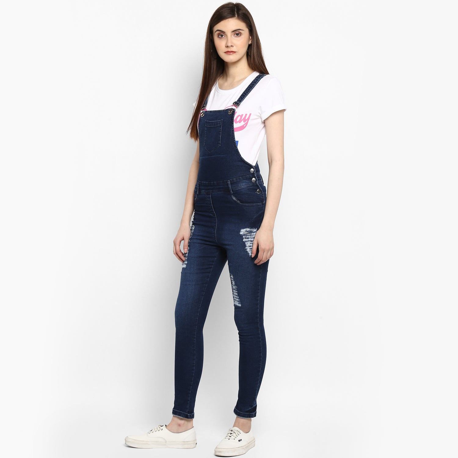 Women's Stretchable Denim Washed effect Capri Style Dungarees(inner not provided) - StyleStone