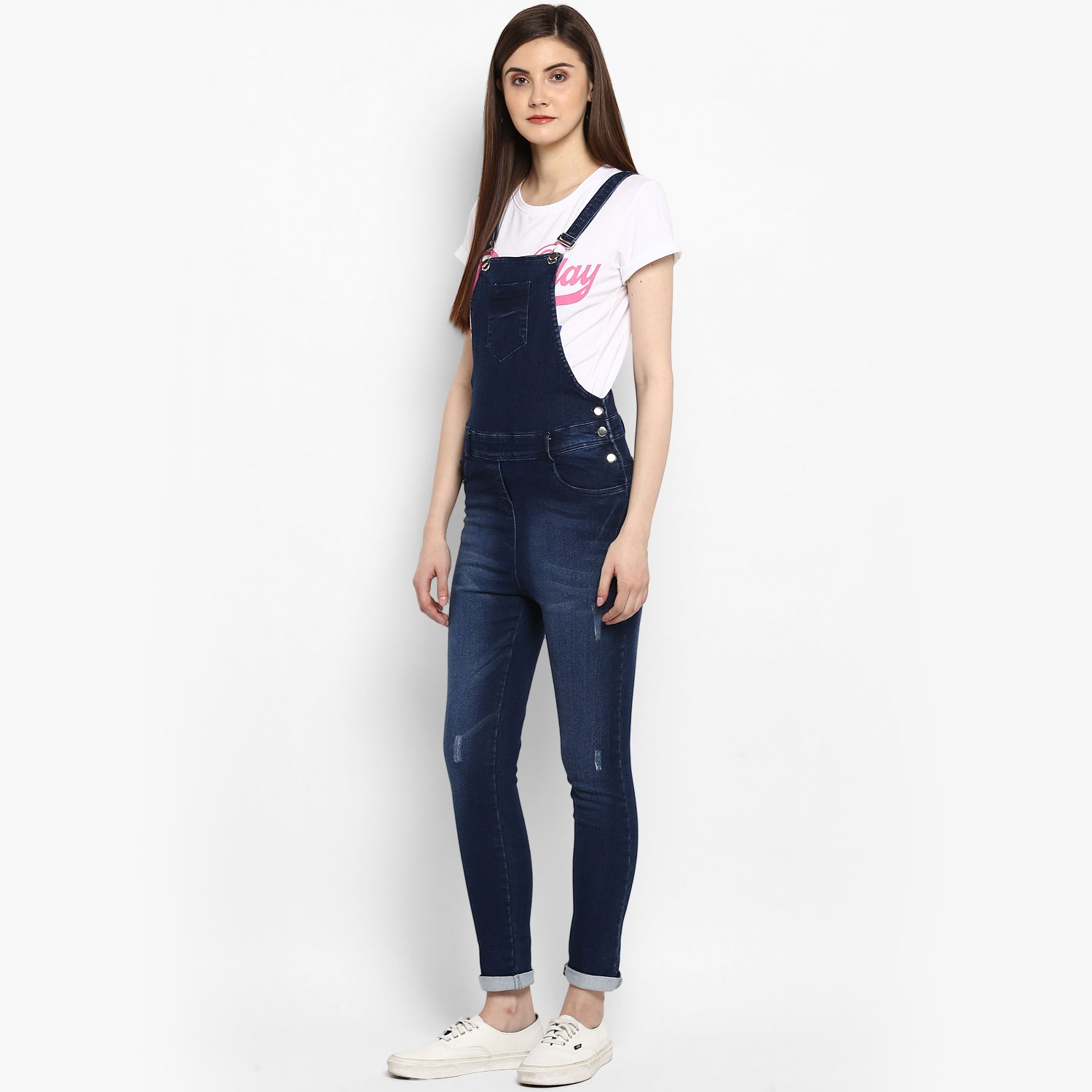 Women's Stretchable Denim Washed effect Capri Style Dungarees(inner not provided) - StyleStone