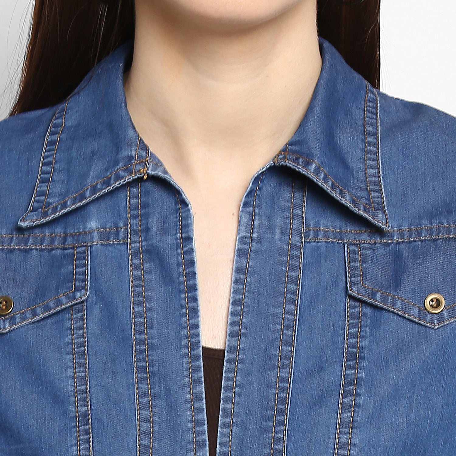 Women's Denim Dark Blue Collar Style Shrug - StyleStone