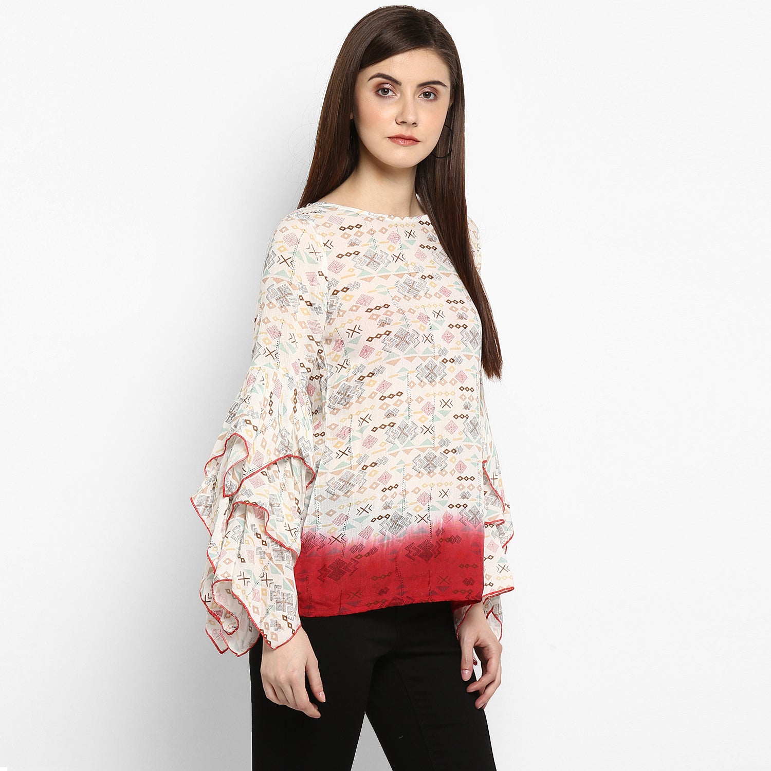 Women's Printed and Ombre Power Sleeve Top - StyleStone