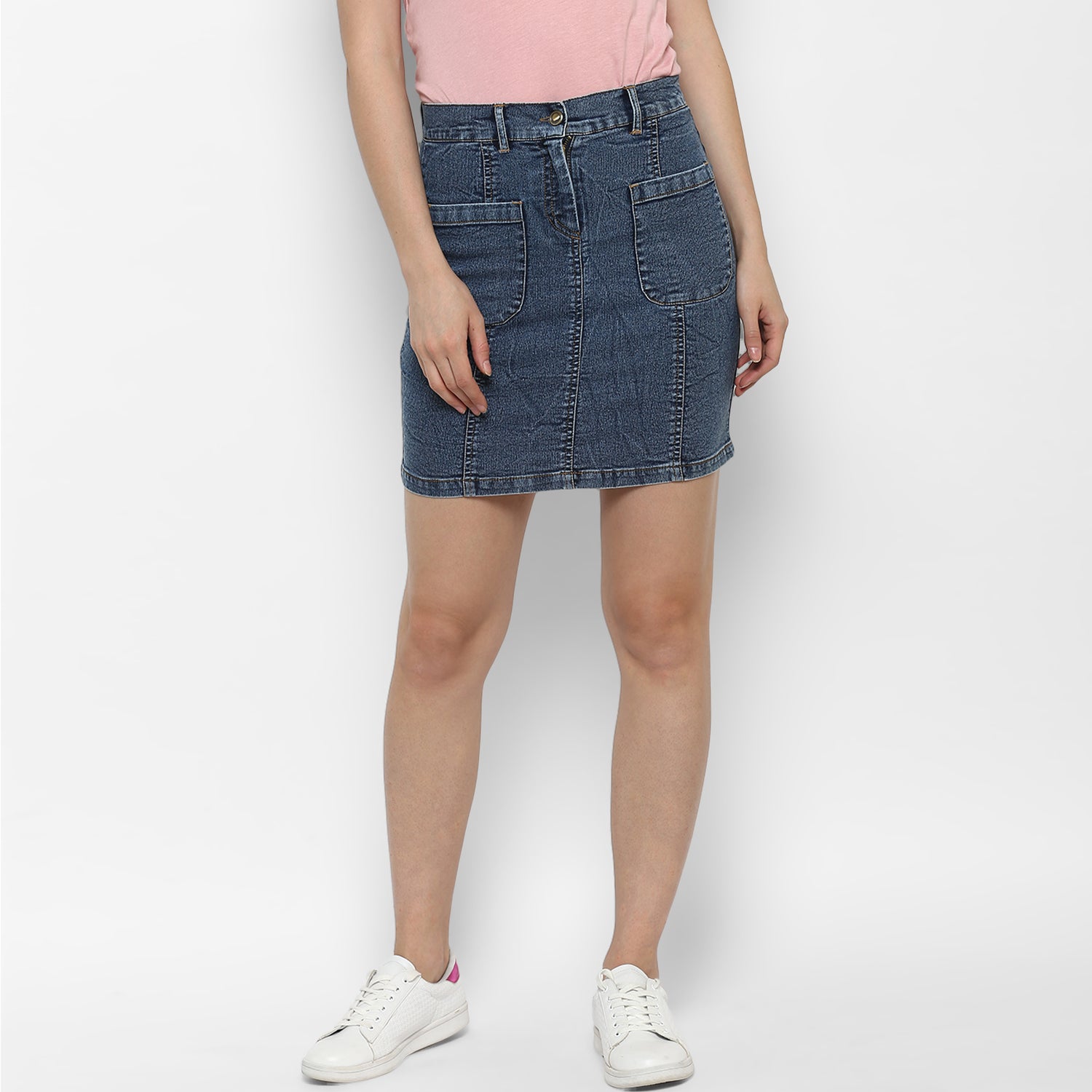 Women's Denim Two Pocket Style Skirt - StyleStone