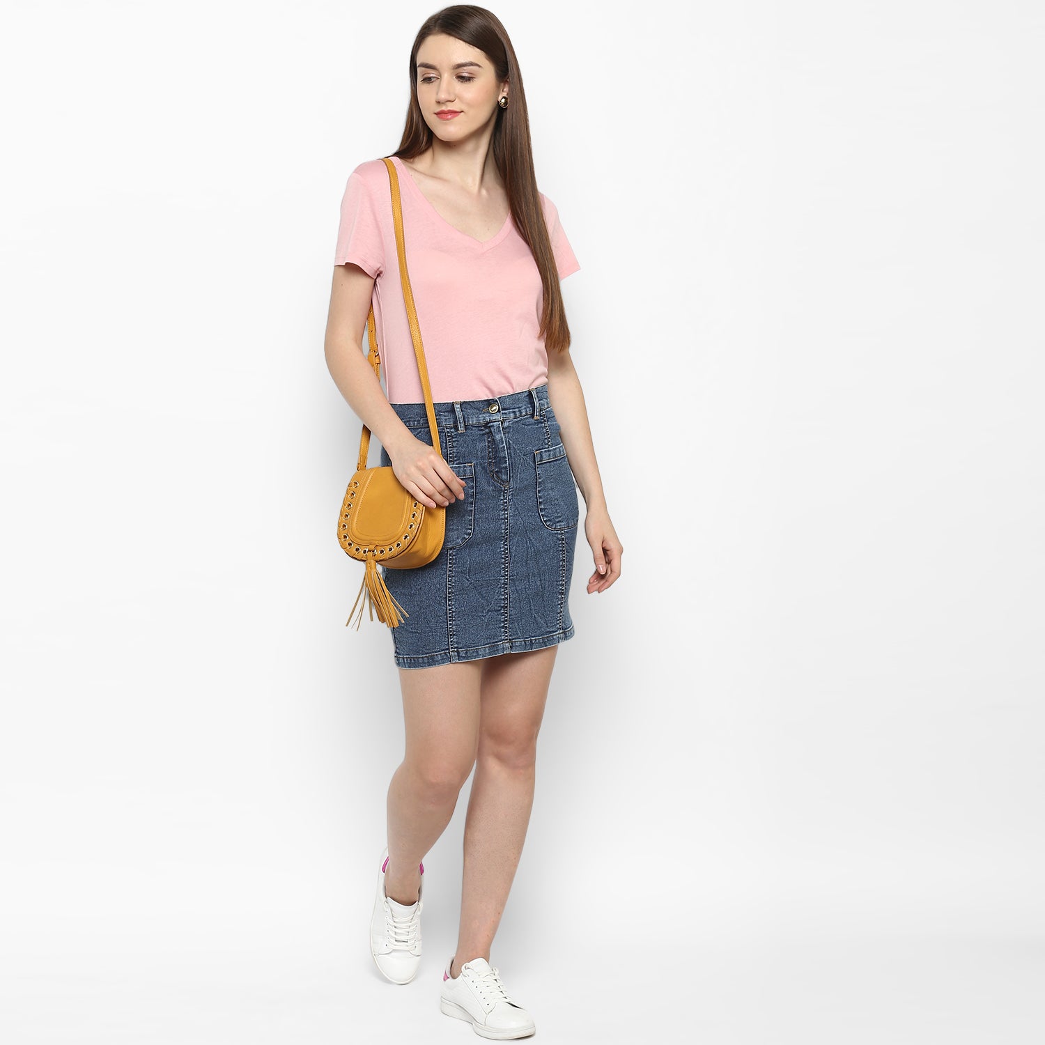 Women's Denim Two Pocket Style Skirt - StyleStone