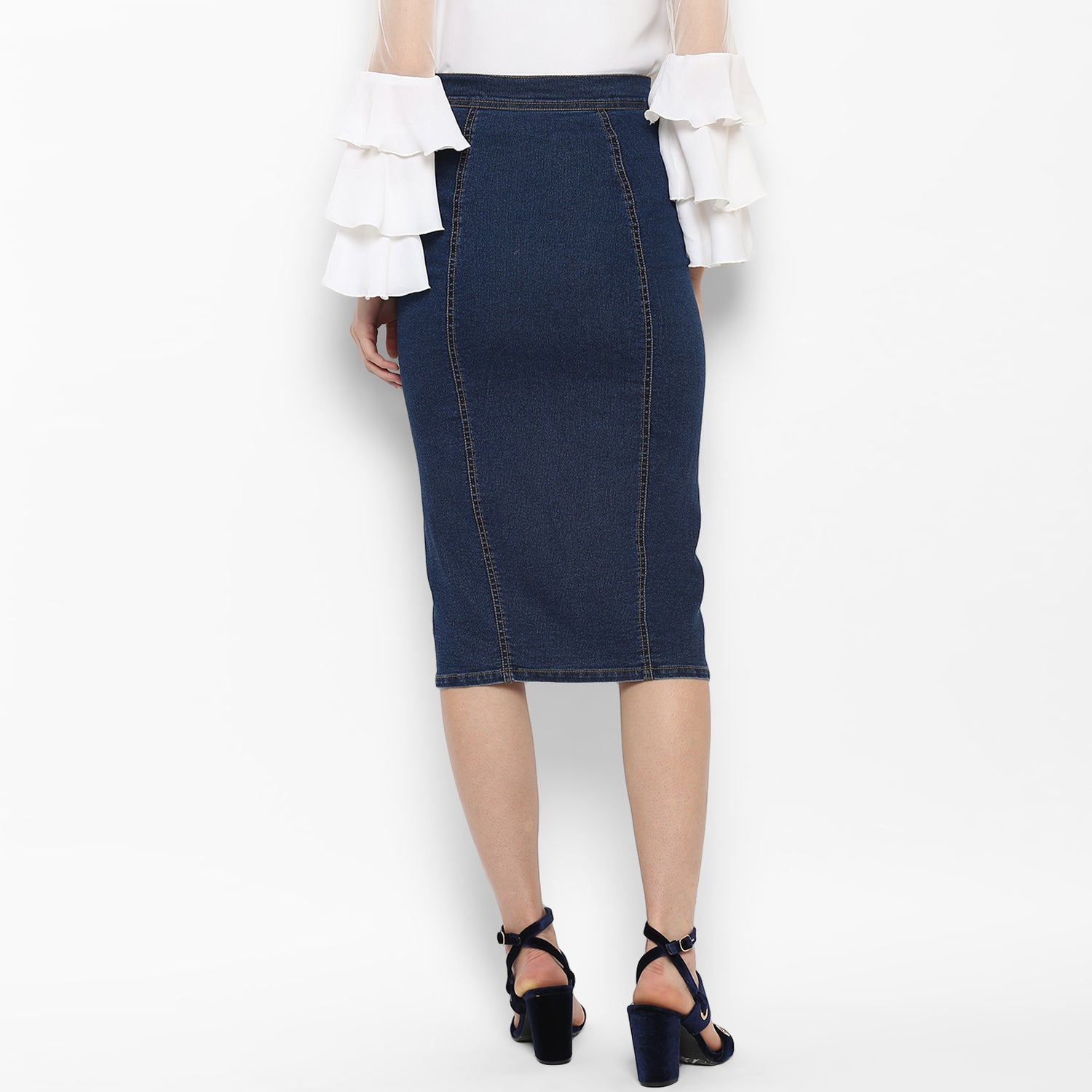 Women's Denim Diagonal Button Skirt - StyleStone