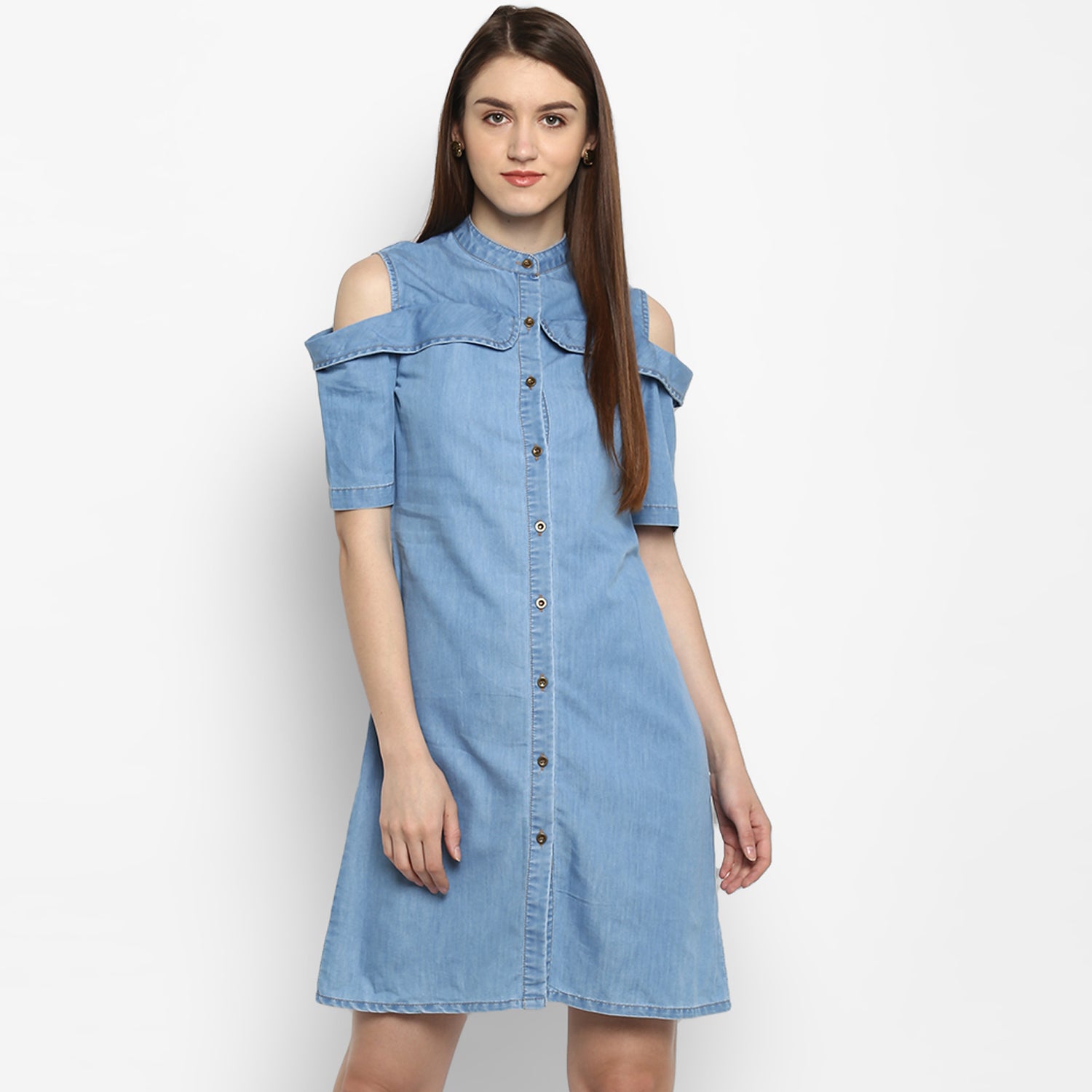 BlankNYC Women's Cold Shoulder Denim Dress Pockets size Medium | eBay