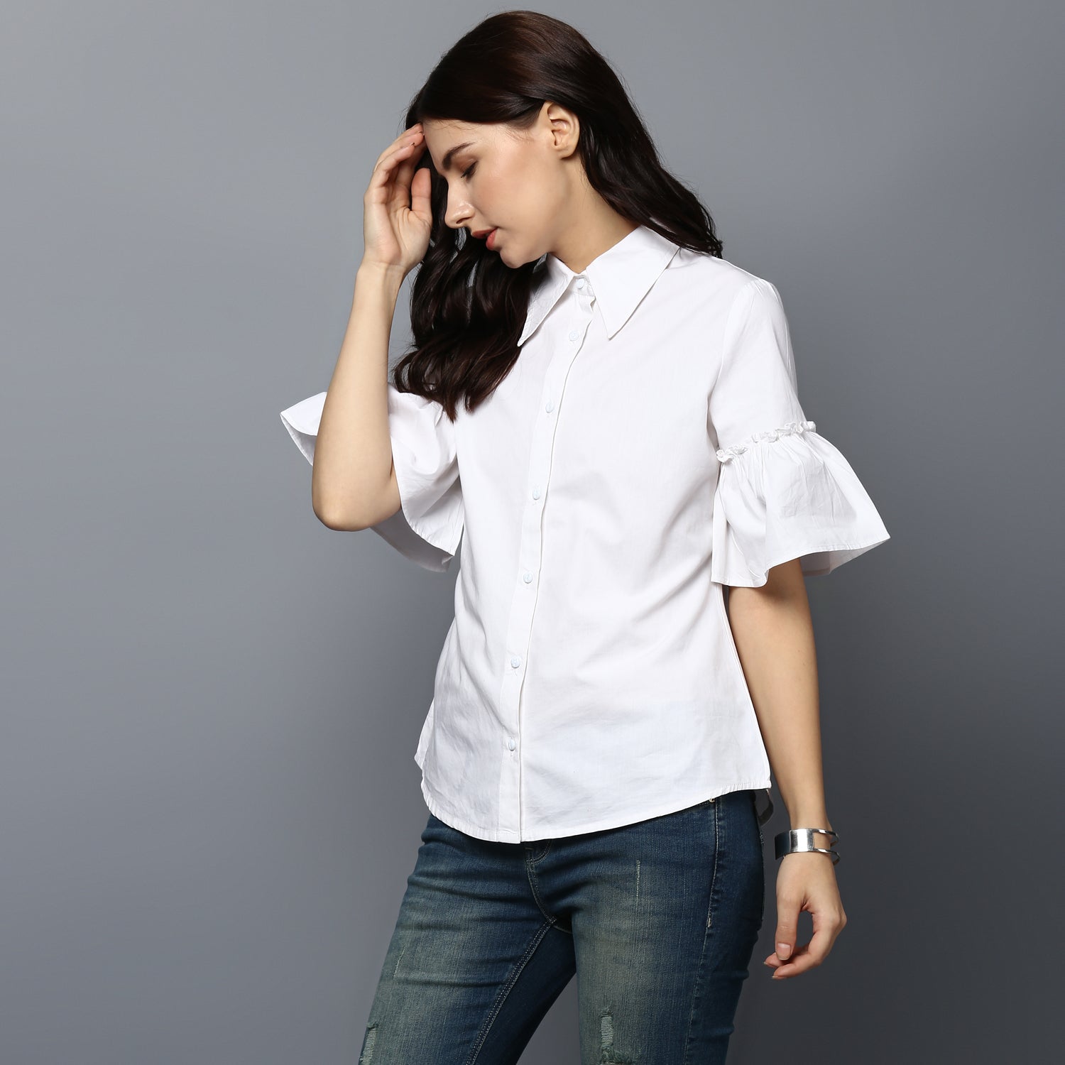 women's White Cotton Bell Sleeve Top - StyleStone