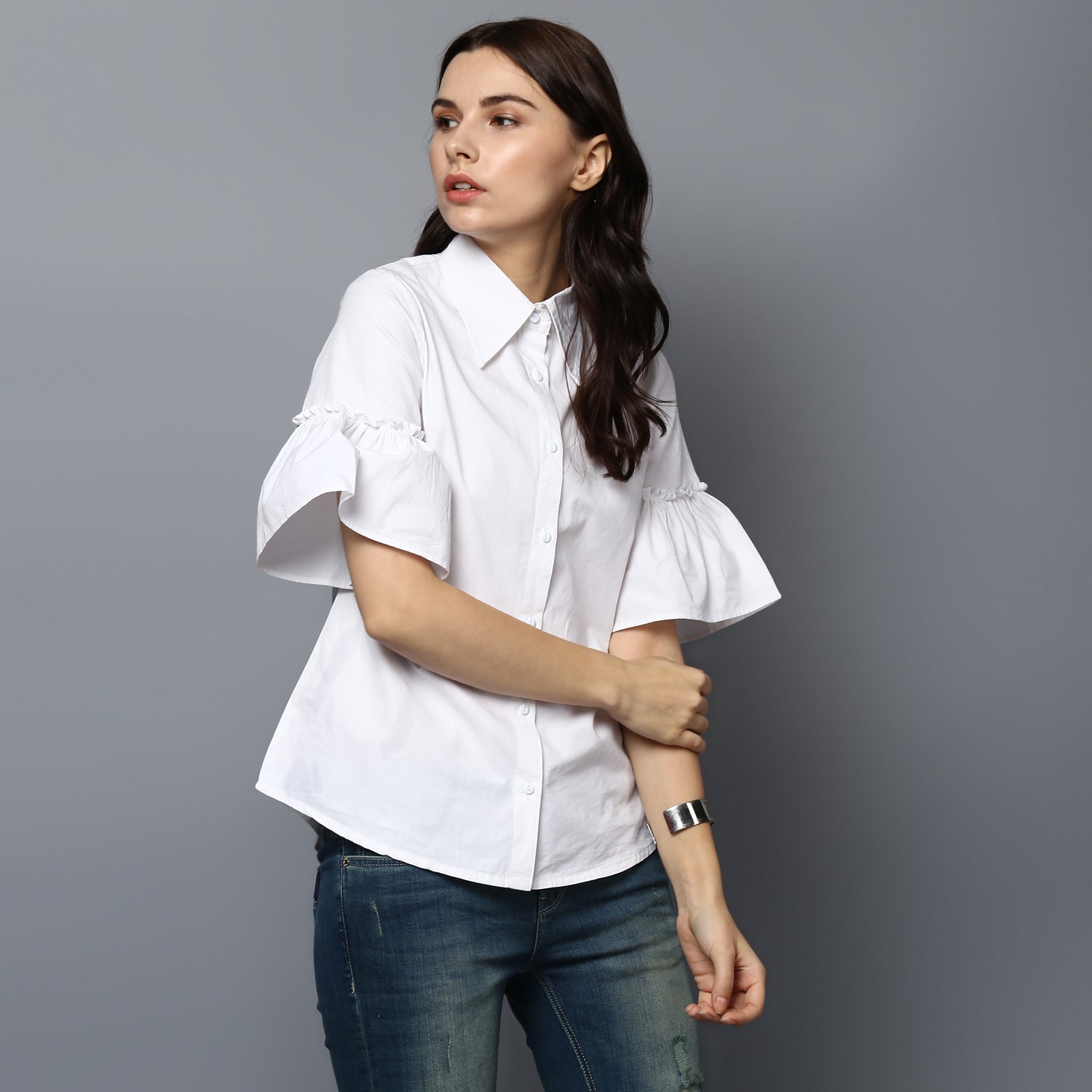 women's White Cotton Bell Sleeve Top - StyleStone
