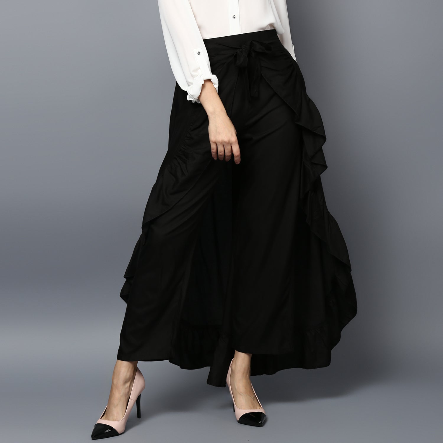 Women's Rayon Black Skirt Pants - StyleStone