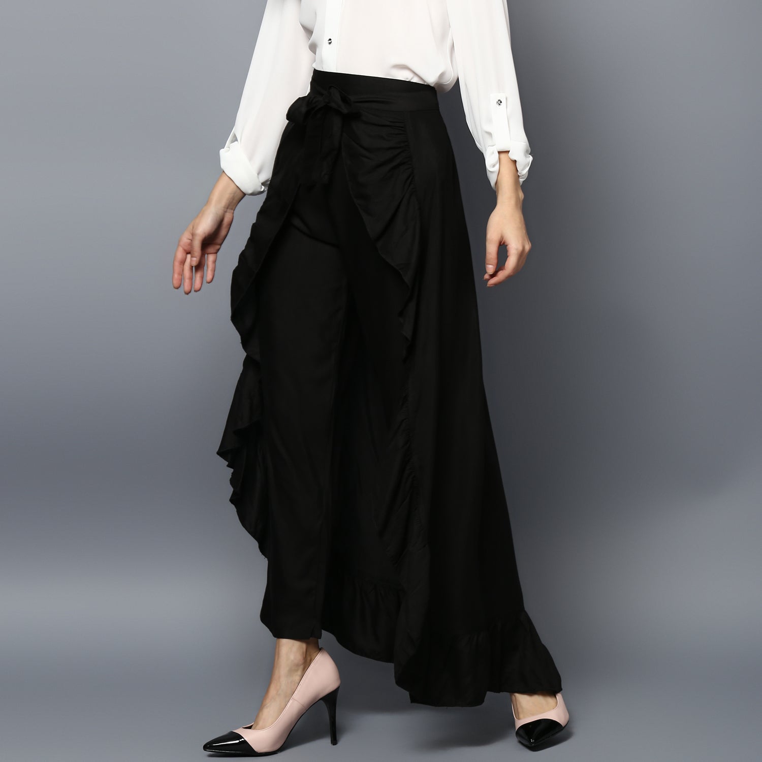 Women's Rayon Black Skirt Pants - StyleStone