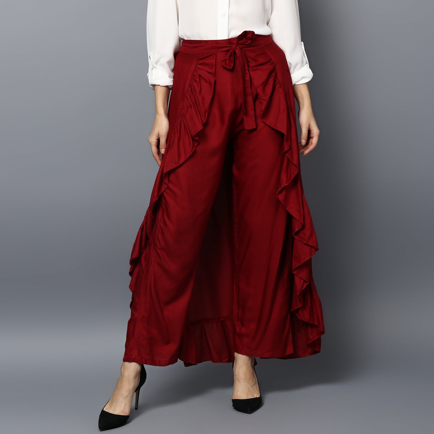 Women's Rayon Maroon Skirt Pants - StyleStone