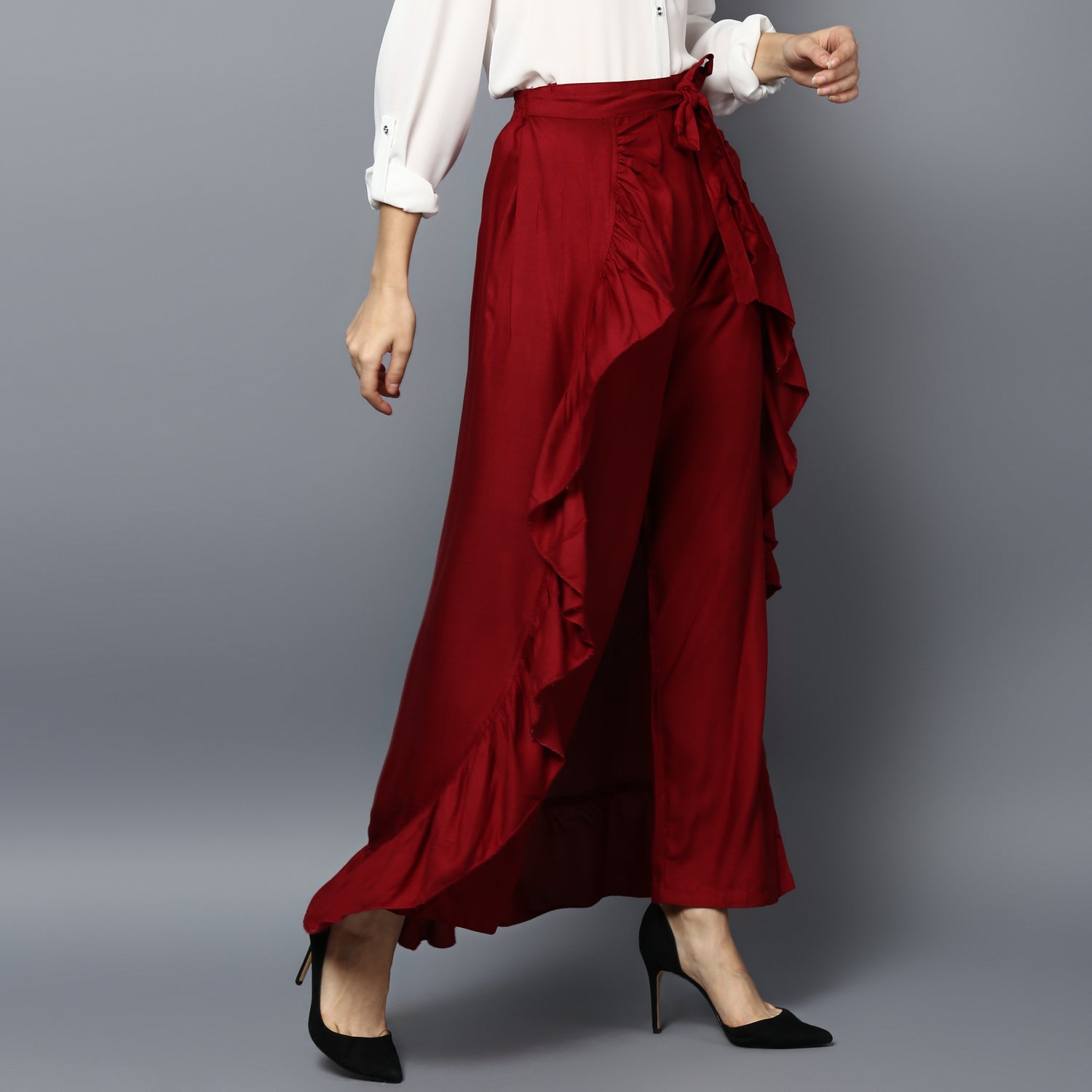 Women's Rayon Maroon Skirt Pants - StyleStone
