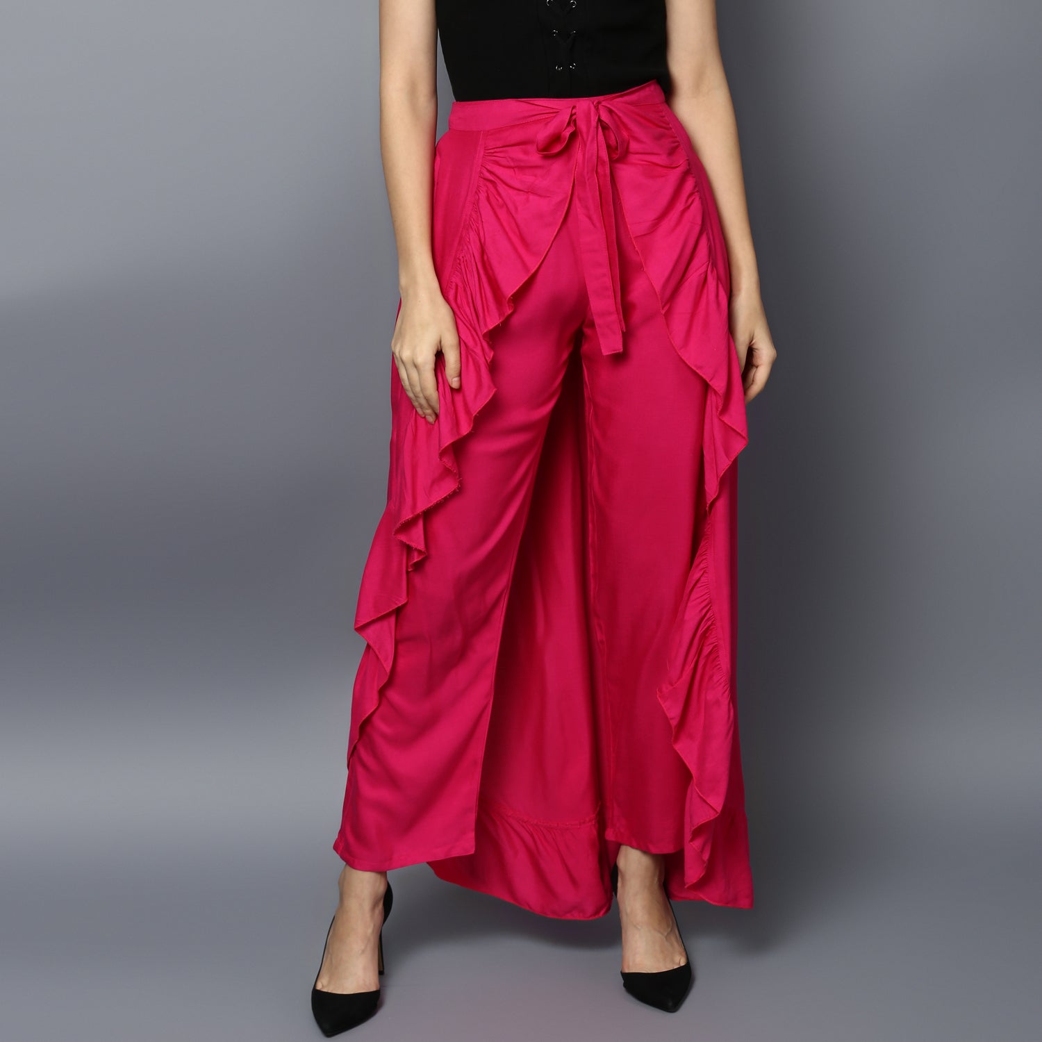 Women's Rayon Fuchsia Skirt Pants - StyleStone