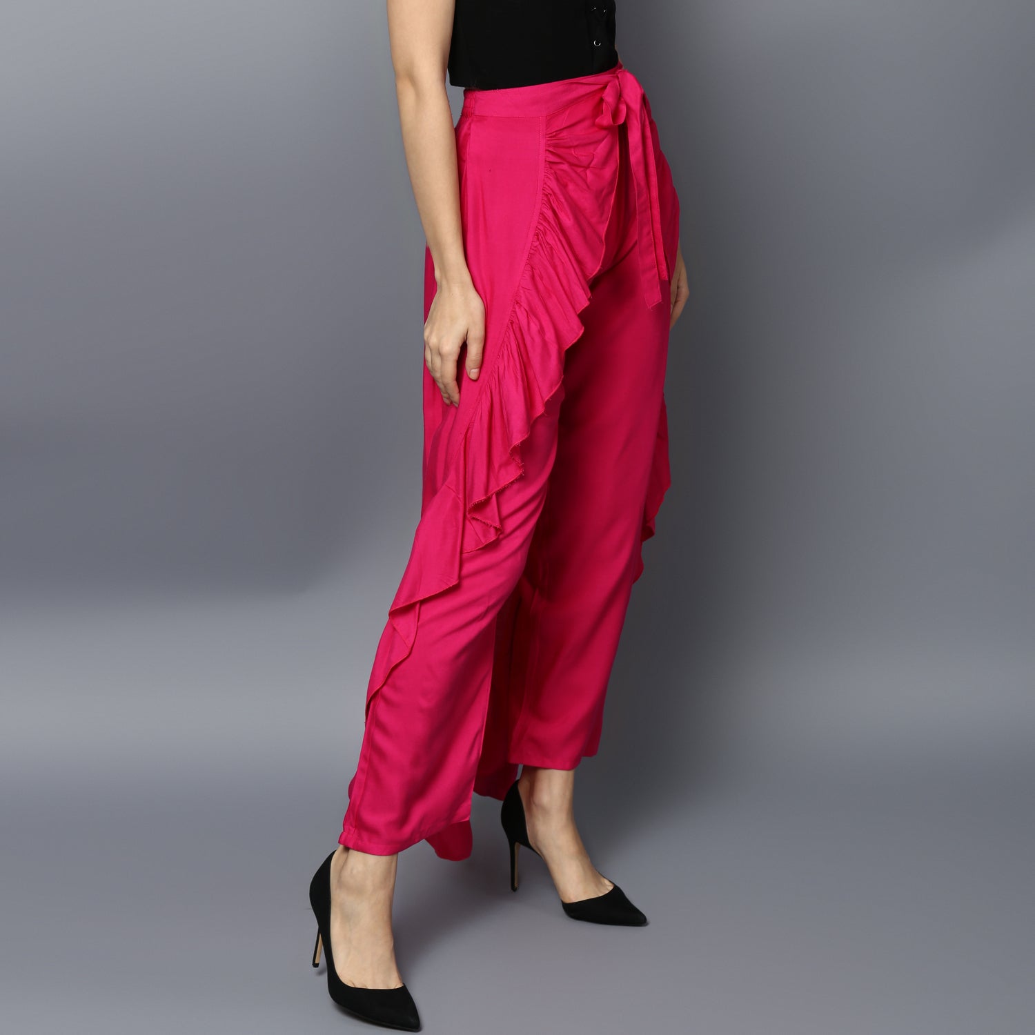 Women's Rayon Fuchsia Skirt Pants - StyleStone