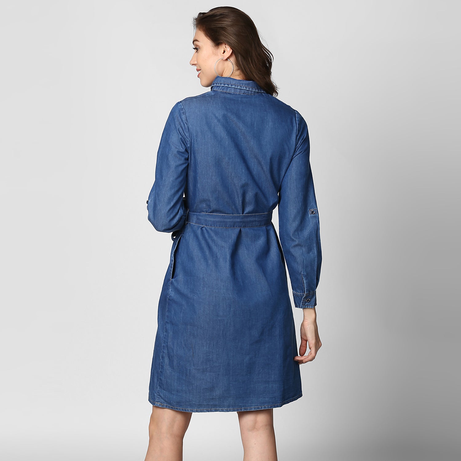 Women's Denim Double Pocket Zip Dress - StyleStone