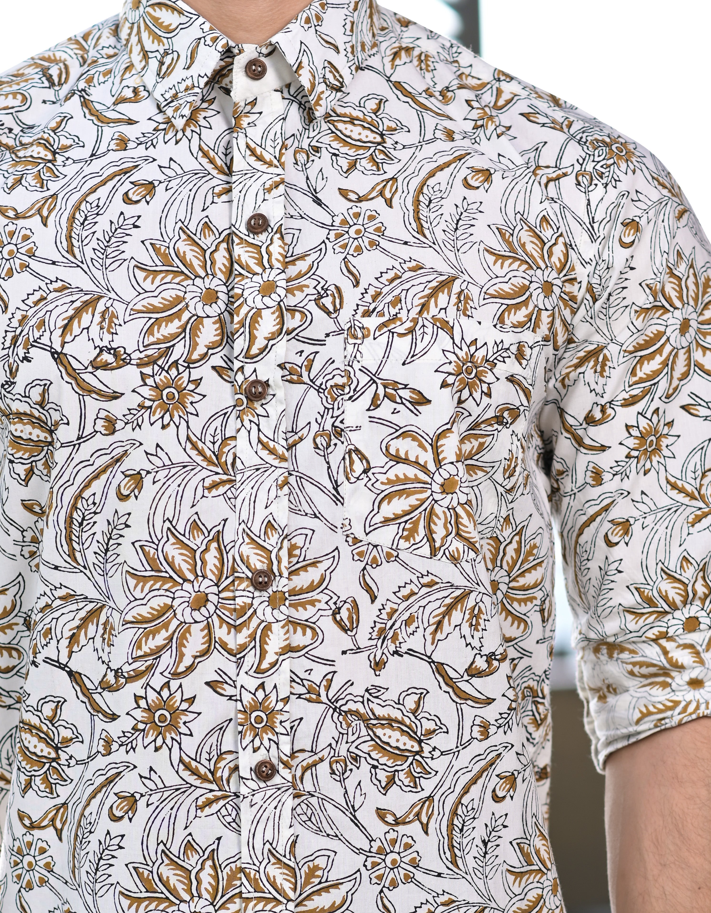 Men's Floral Hand Block Cotton Shirt - Hatheli