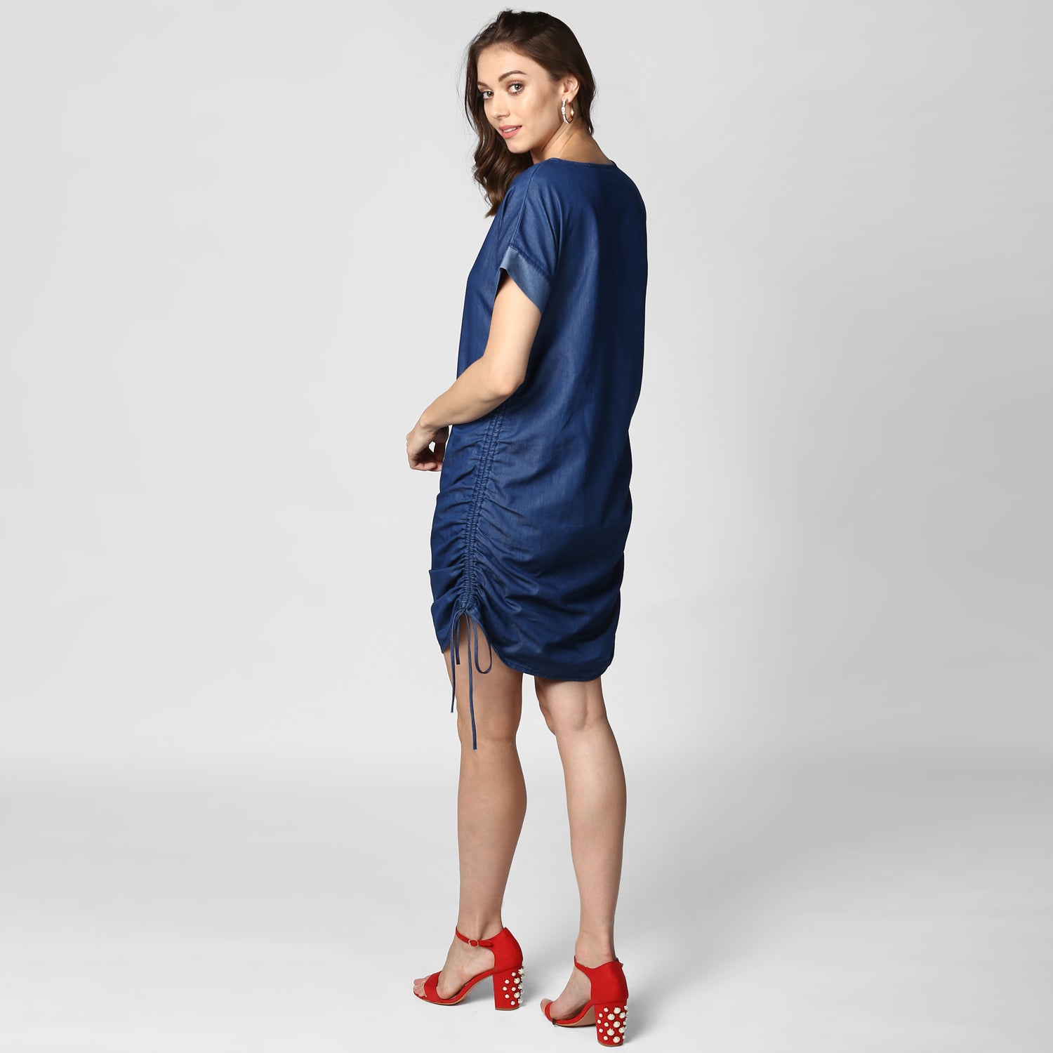 Women's Blue Denim String Adjustor Dress - StyleStone