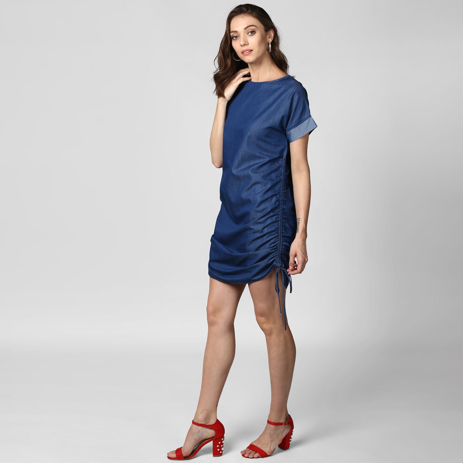 Women's Blue Denim String Adjustor Dress - StyleStone