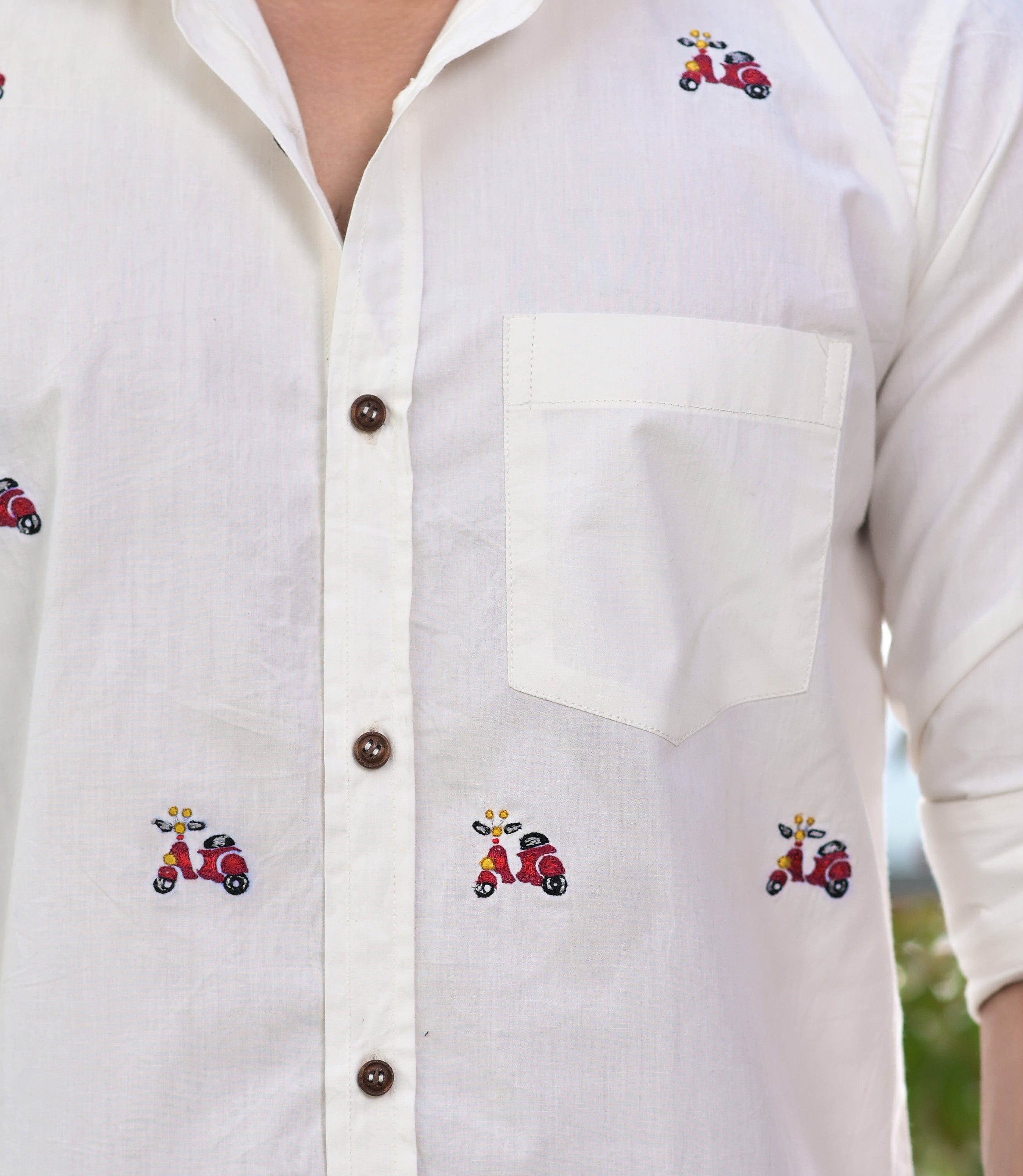 Men's White Embroidery Cotton Shirt - Hatheli