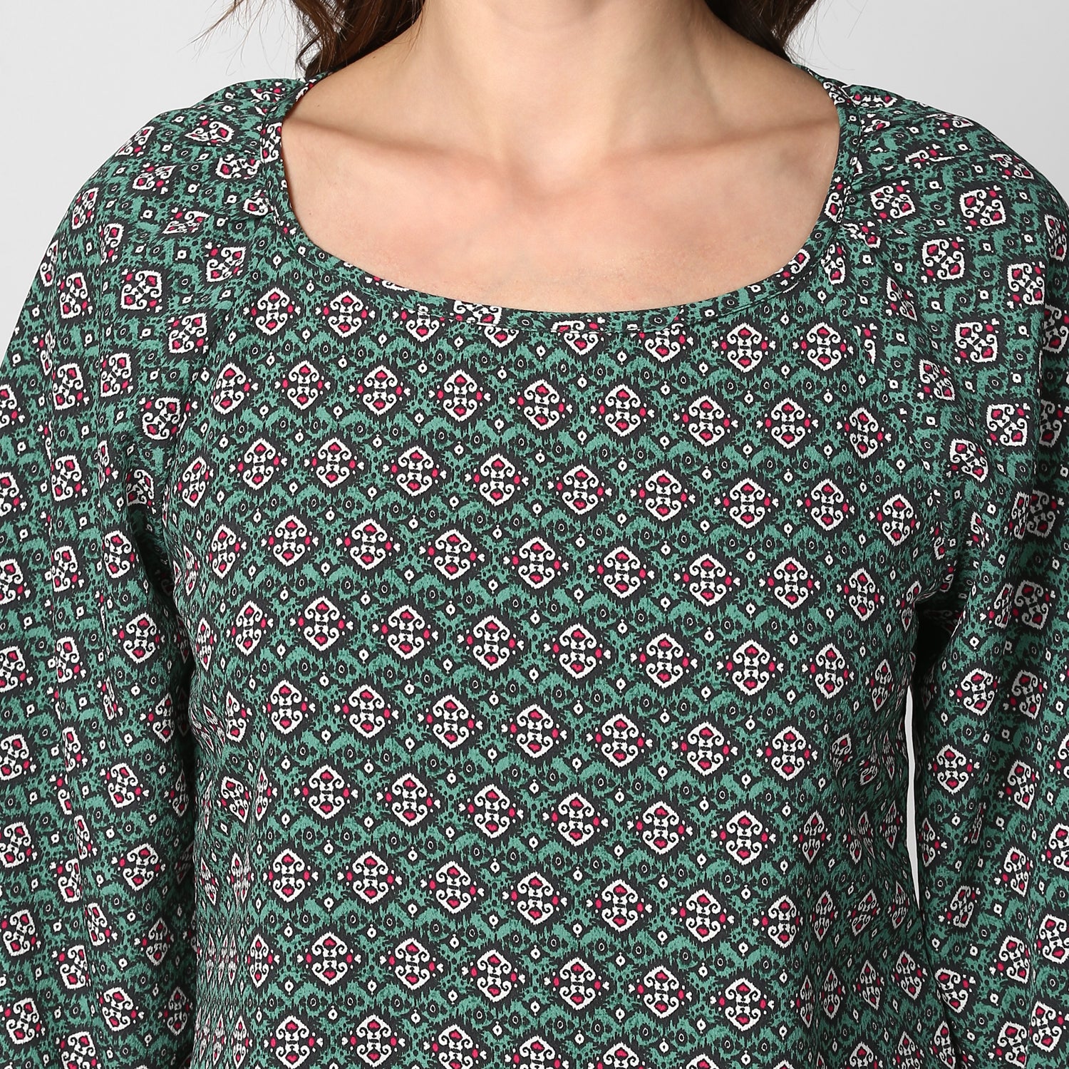 Women's Green Printed Polyester Top - StyleStone